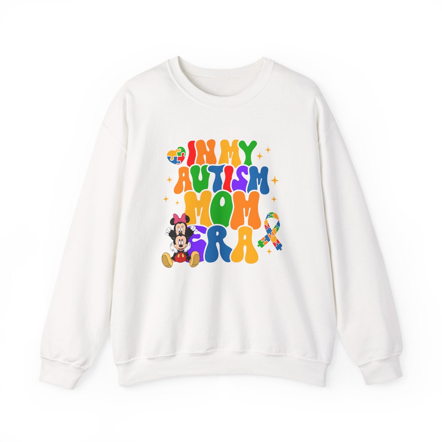 Autism Mom Crewneck Sweatshirt – Colorful Puzzle Ribbon Awareness Pullover