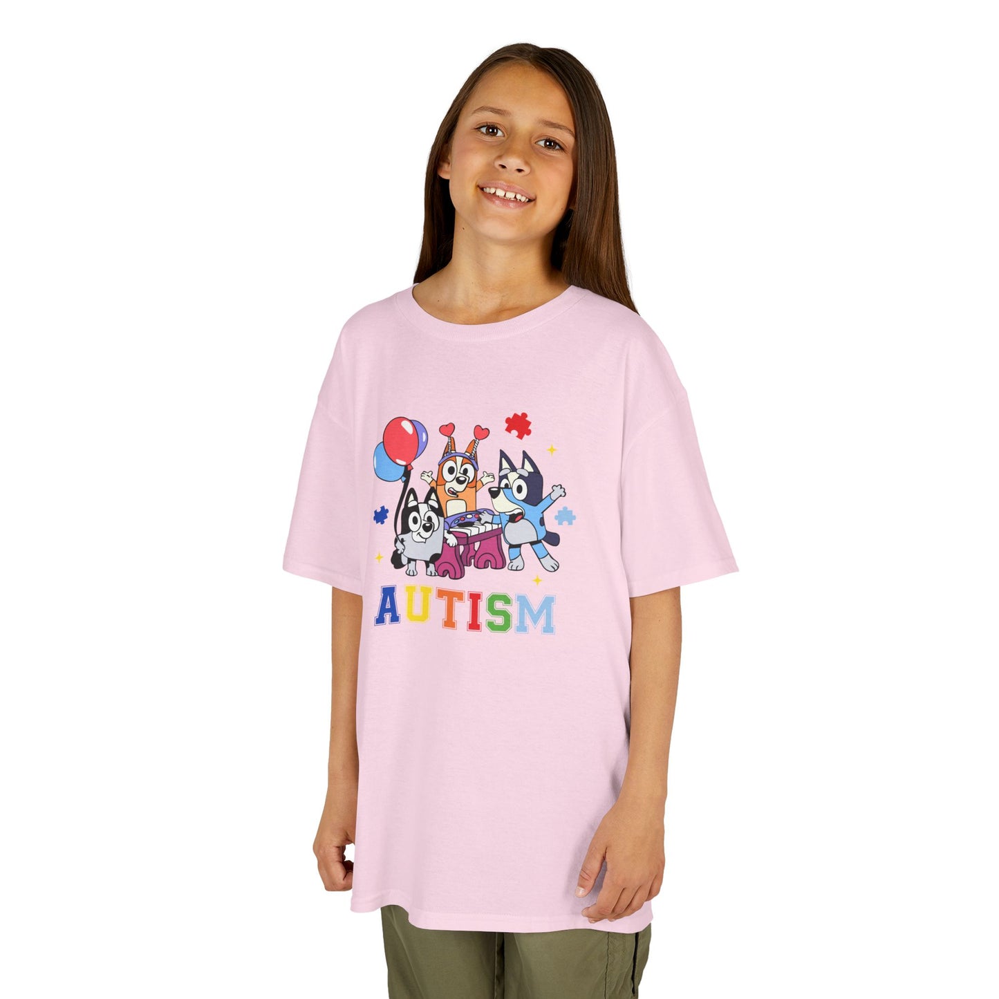 Kids Tee — Colorful 'AUTISM' Paw & Balloon Celebration Design
