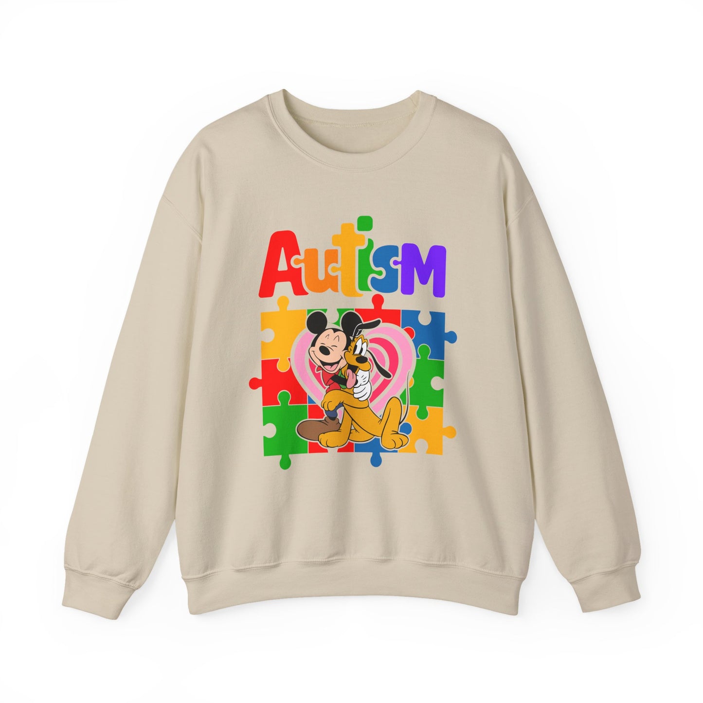 Autism Puzzle Heart Crewneck Sweatshirt — Support Awareness Graphic Sweatshirt