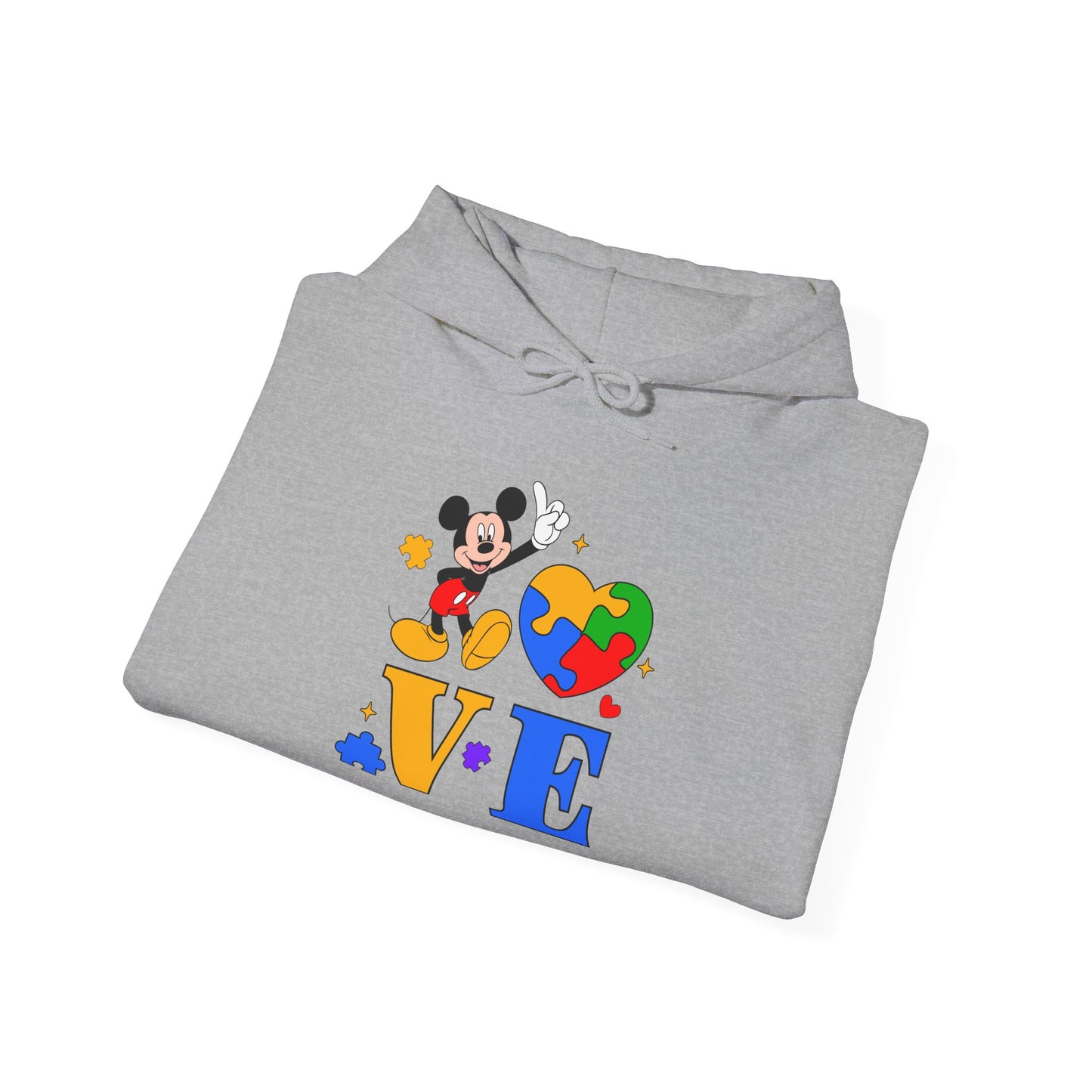 Love Autism Puzzle Heart Hoodie — Mickey Mouse Autism Awareness Sweatshirt