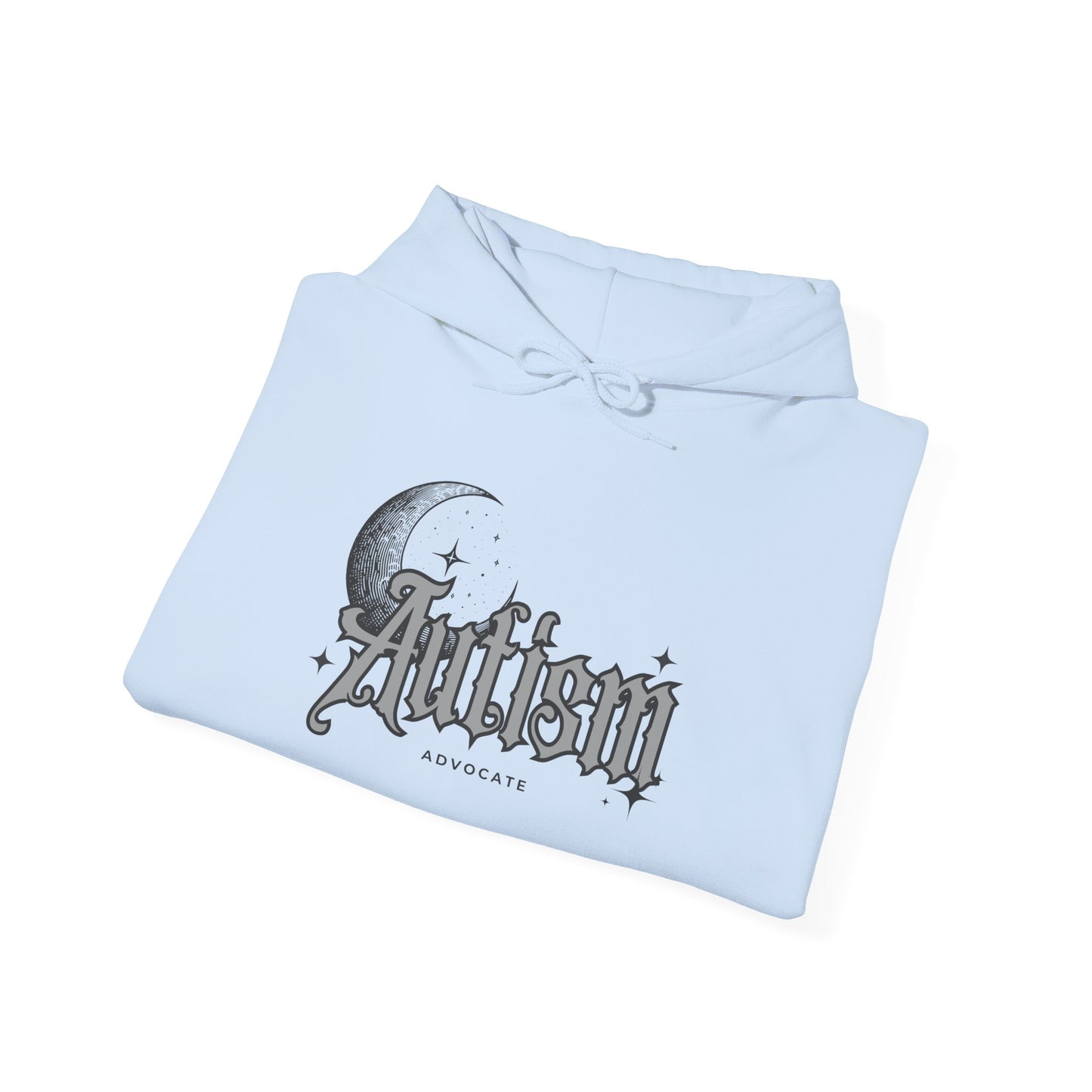 Autism Moon Hoodie — Gothic Script Awareness Sweatshirt