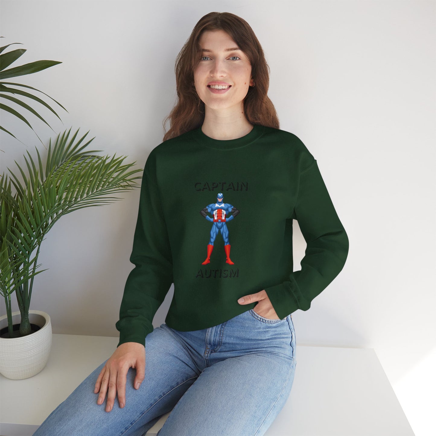 Captain Autism Crewneck Sweatshirt – Autism Awareness Superhero Pullover