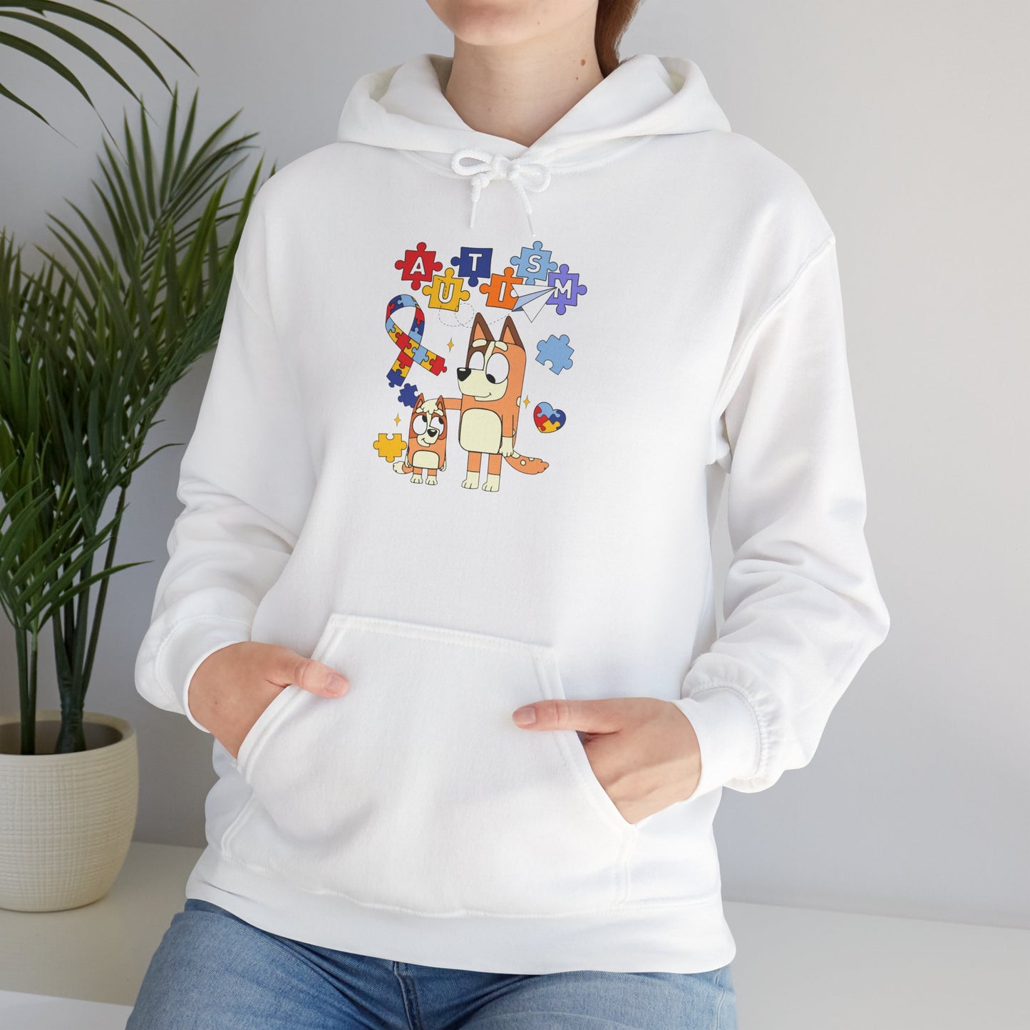 Bluey Puzzle Pieces Hoodie — Cute Bluey & Bingo Autism Awareness Sweatshirt