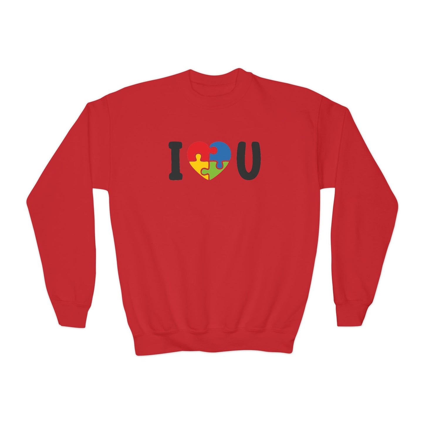 Colorful I  U Puzzle Heart Youth Crewneck Sweatshirt