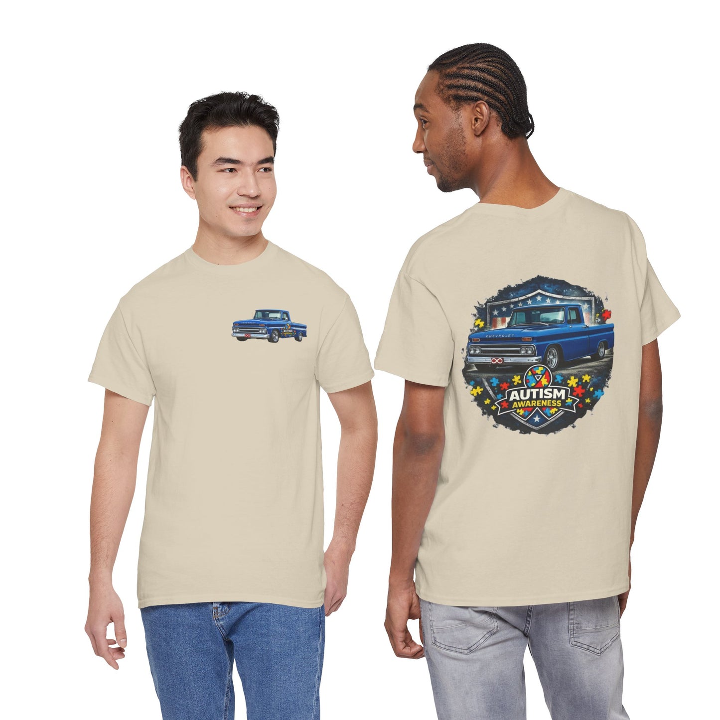 Tim’s Truck Tee- Autism Awareness Truck T-Shirt — Vintage Pickup Puzzle Ribbon Tee