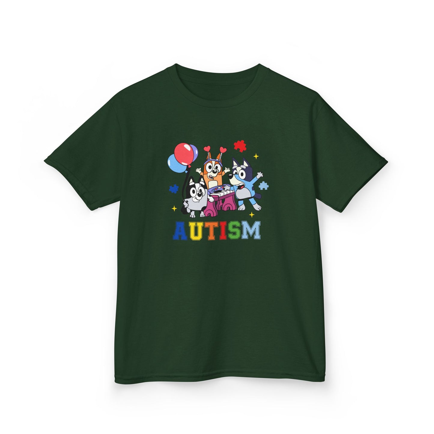 Kids Tee — Colorful 'AUTISM' Paw & Balloon Celebration Design