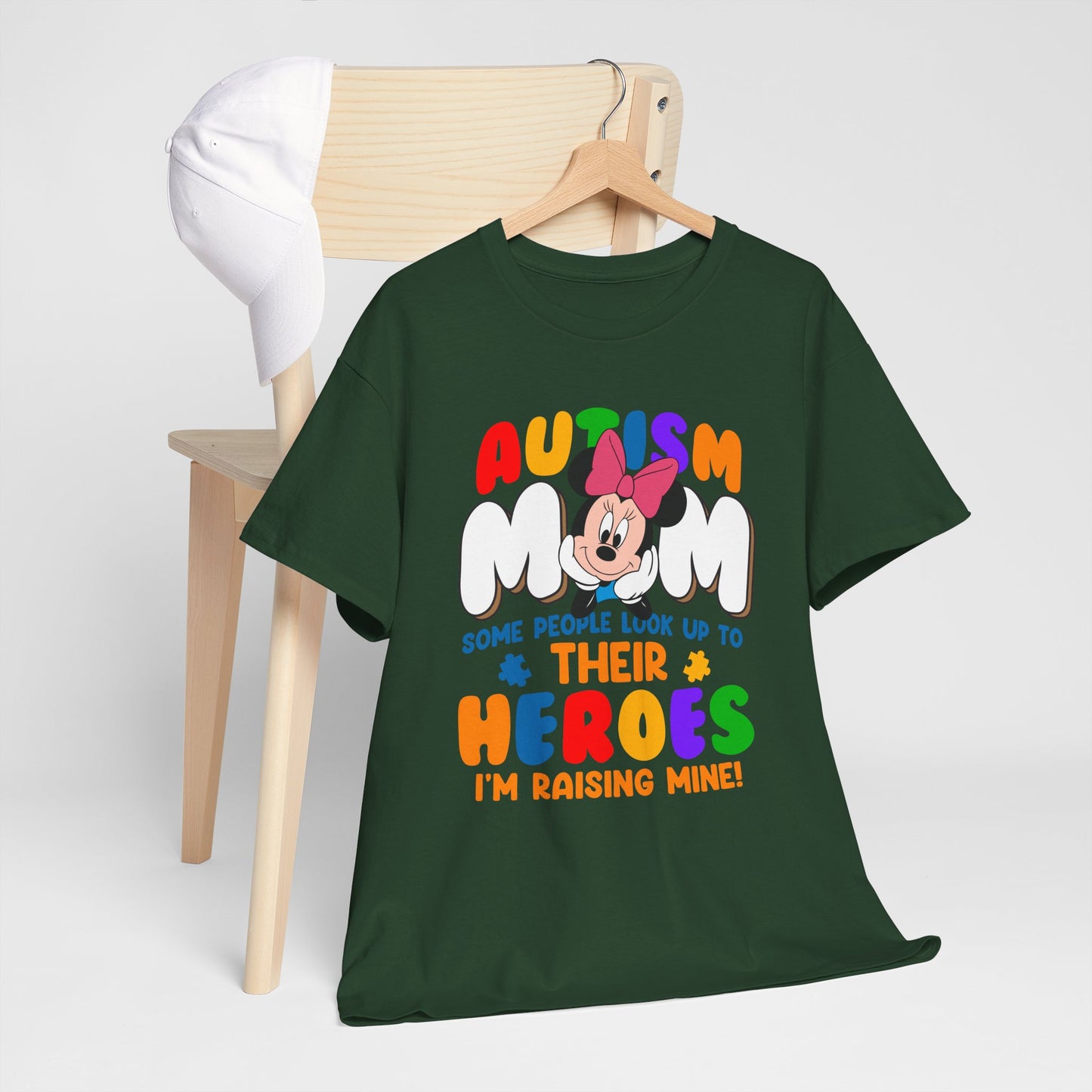 Autism Mom T-Shirt — "Some People Look Up To Their Heroes, I'm Raising Mine" — Colorful Awareness Tee
