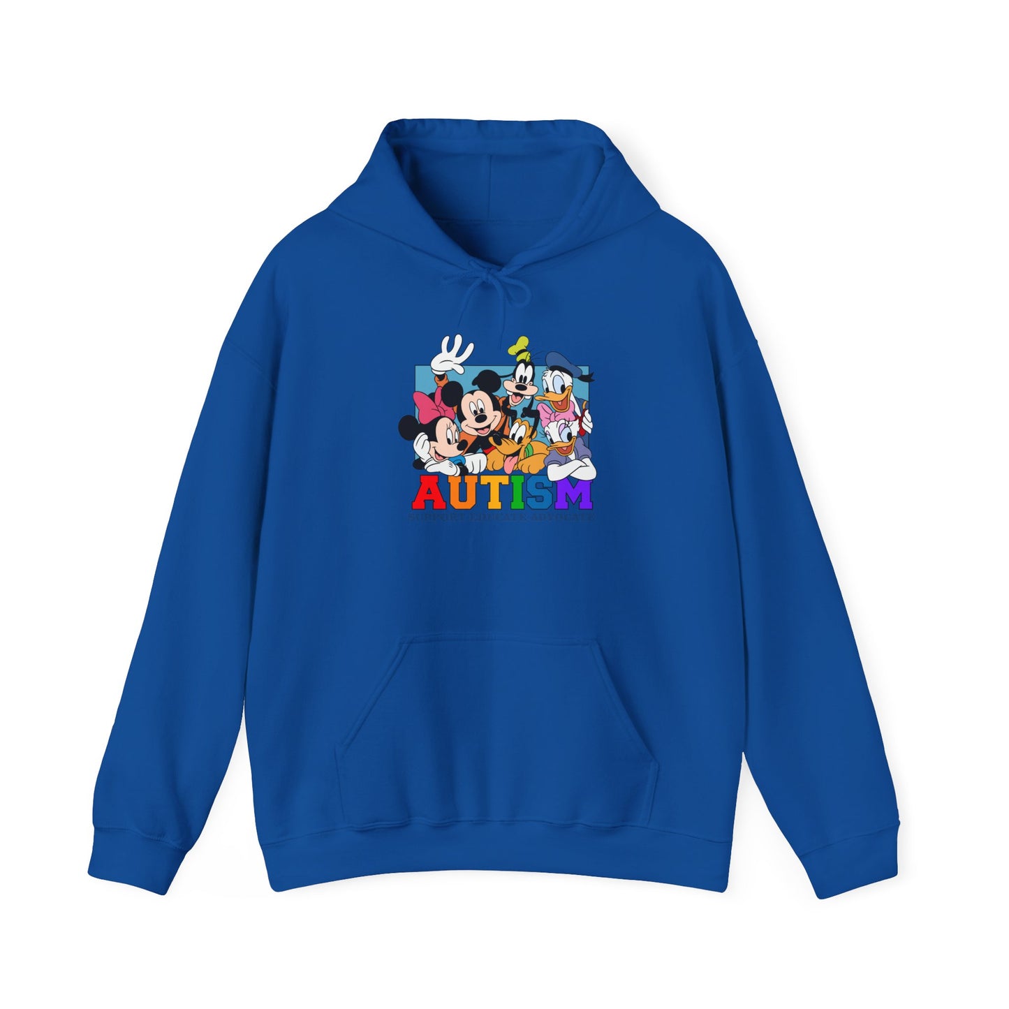 Autism Awareness Hoodie – Colorful Cartoon Characters 'Autism Support, Educate, Advocate'
