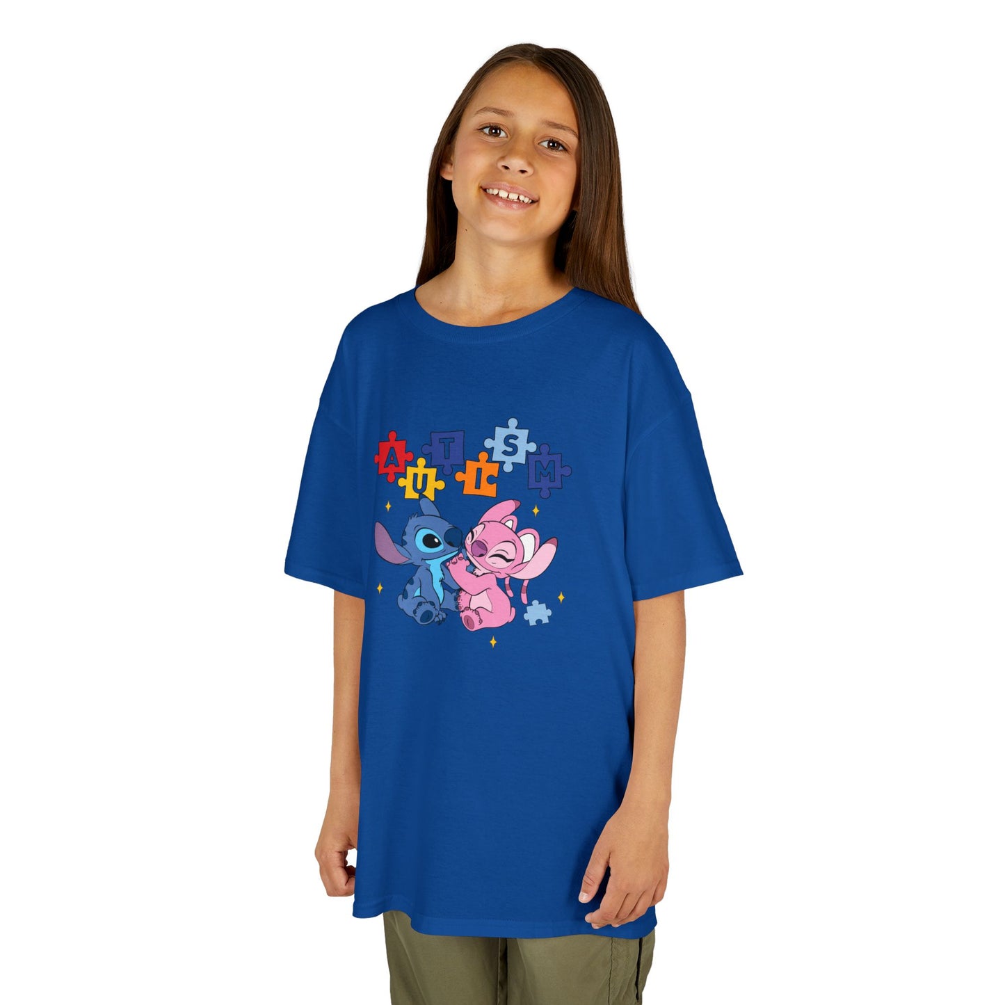 Kids Tee — Cute Stitch & Angel Heart Puzzle Design