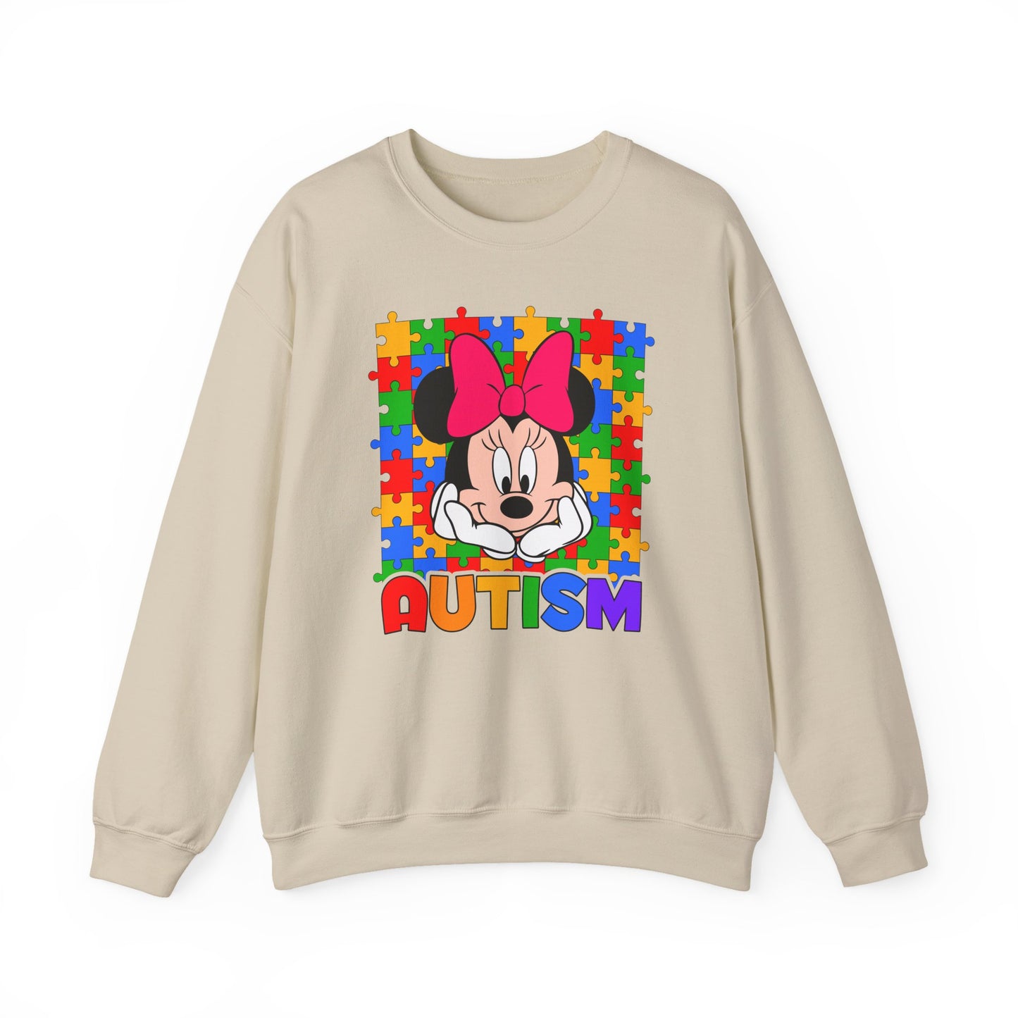 Autism Awareness Sweatshirt — Rainbow Puzzle Heart Character Design