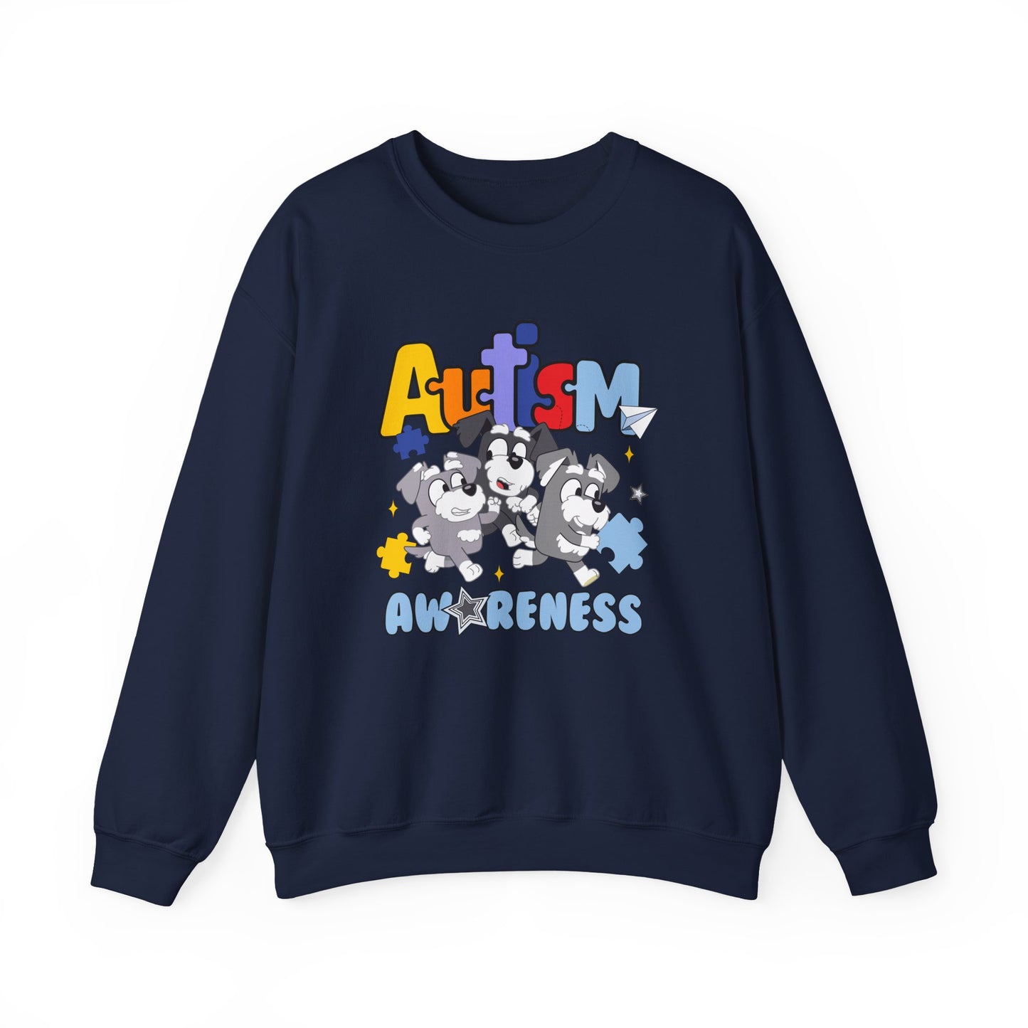 Autism Awareness Crewneck Sweatshirt – Colorful Puzzle Piece Design