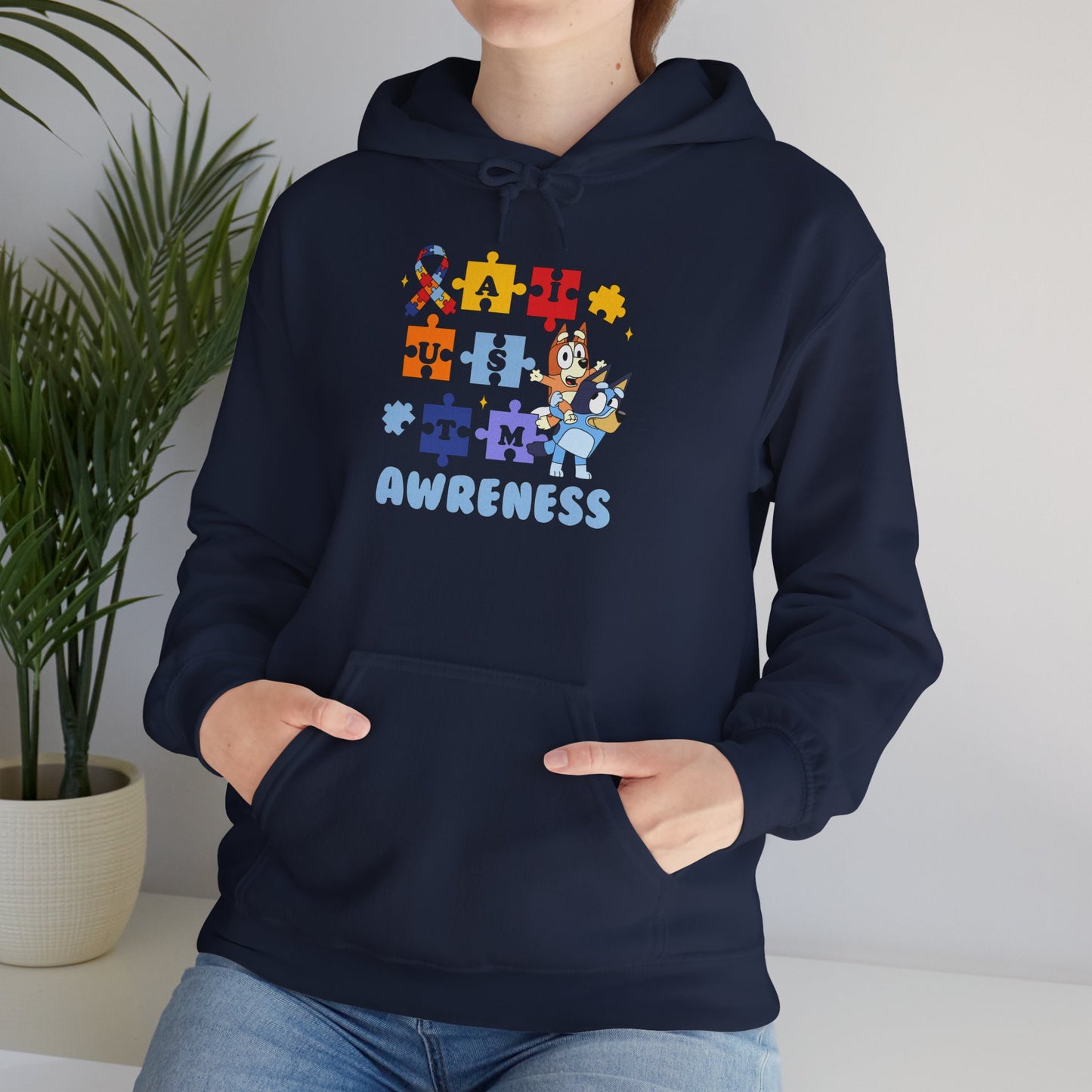 Autism Awareness Hoodie – Bluey Puzzle Ribbon Design