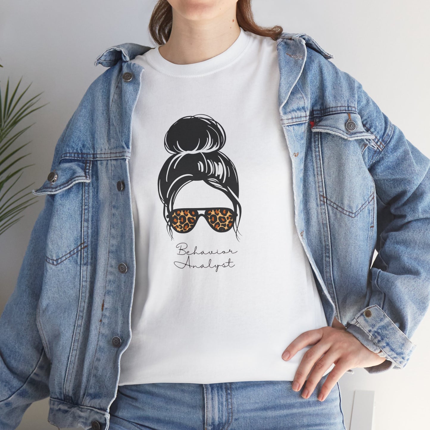 Graphic Tee — Messy Bun Sunglasses Leopard Print "Behavior Analyst"
