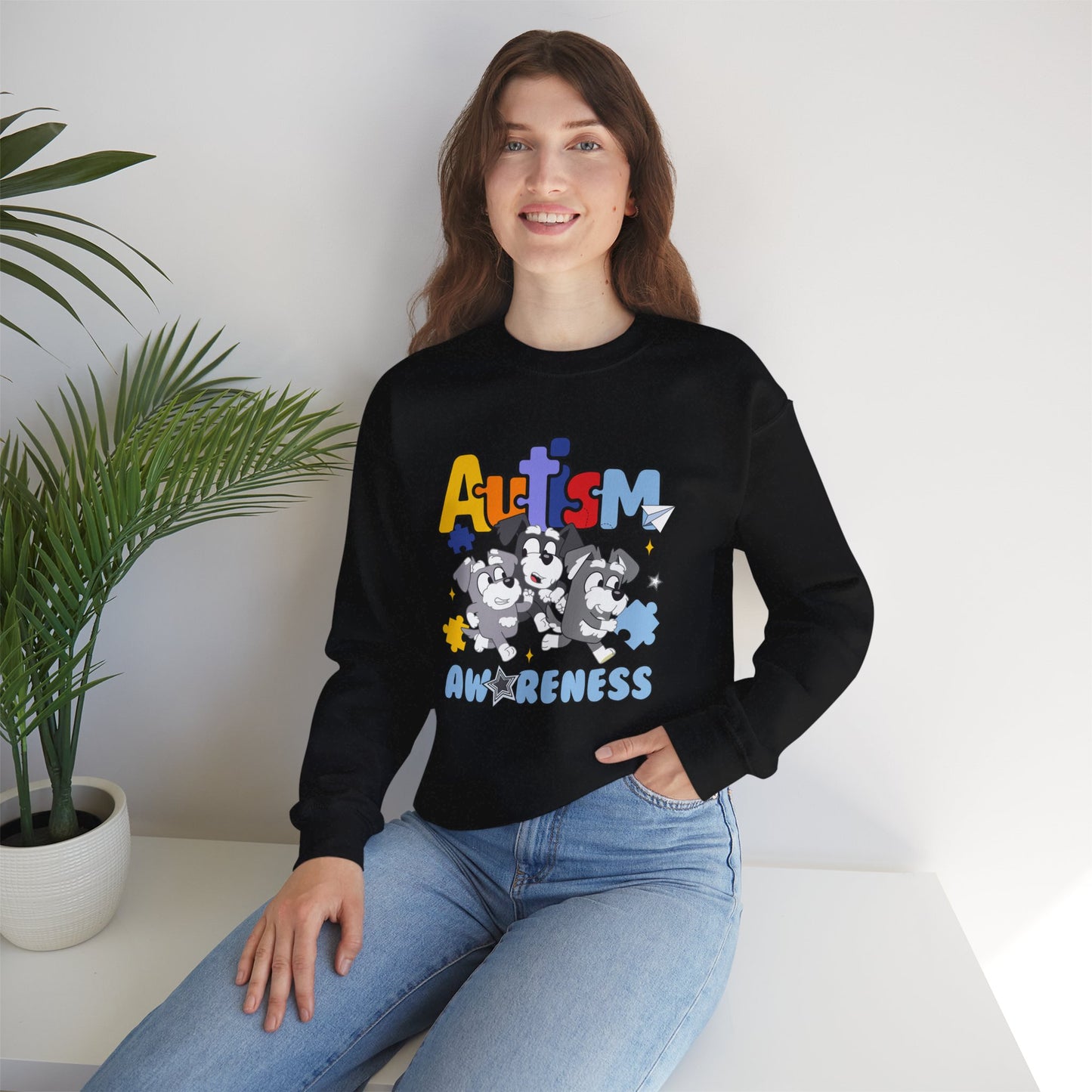 Autism Awareness Crewneck Sweatshirt – Colorful Puzzle Piece Design