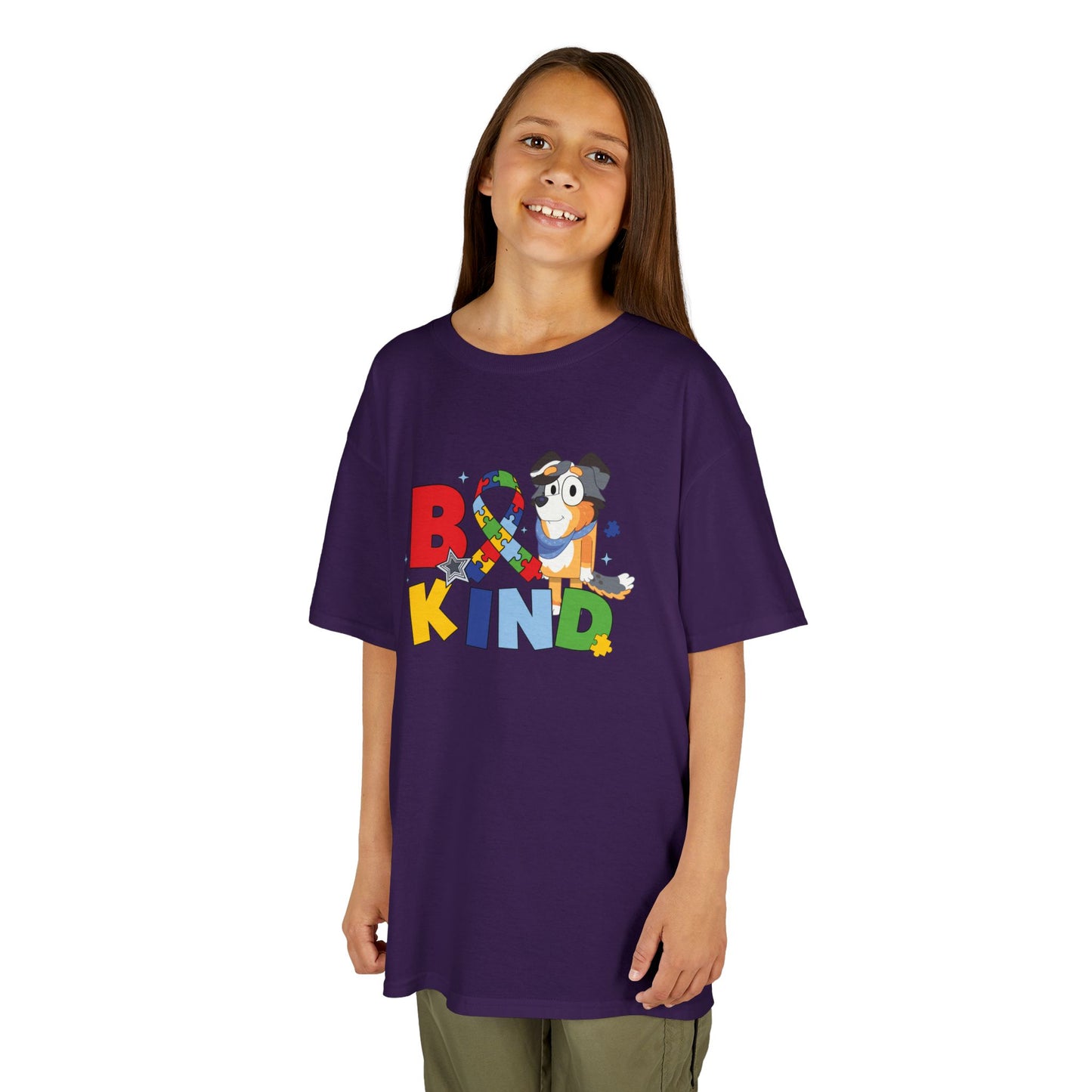 Kids Tee — "Be Kind" Colorful Autism Awareness Ribbon Design