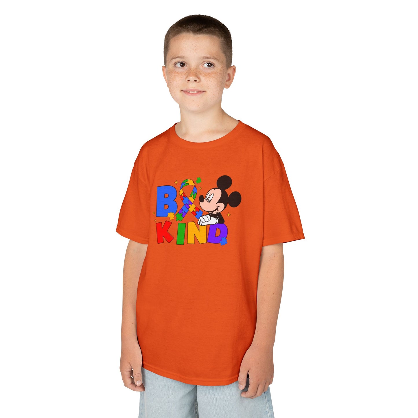 Kids Tee — "Be Kind" Rainbow Cartoon Character Graphic