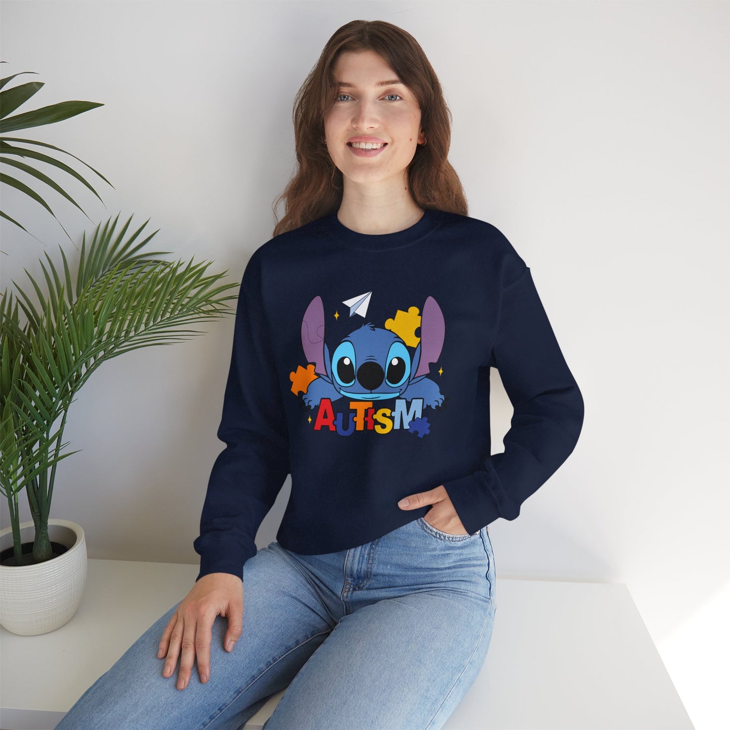 Autism Awareness Crewneck Sweatshirt — Colorful Puzzle Design