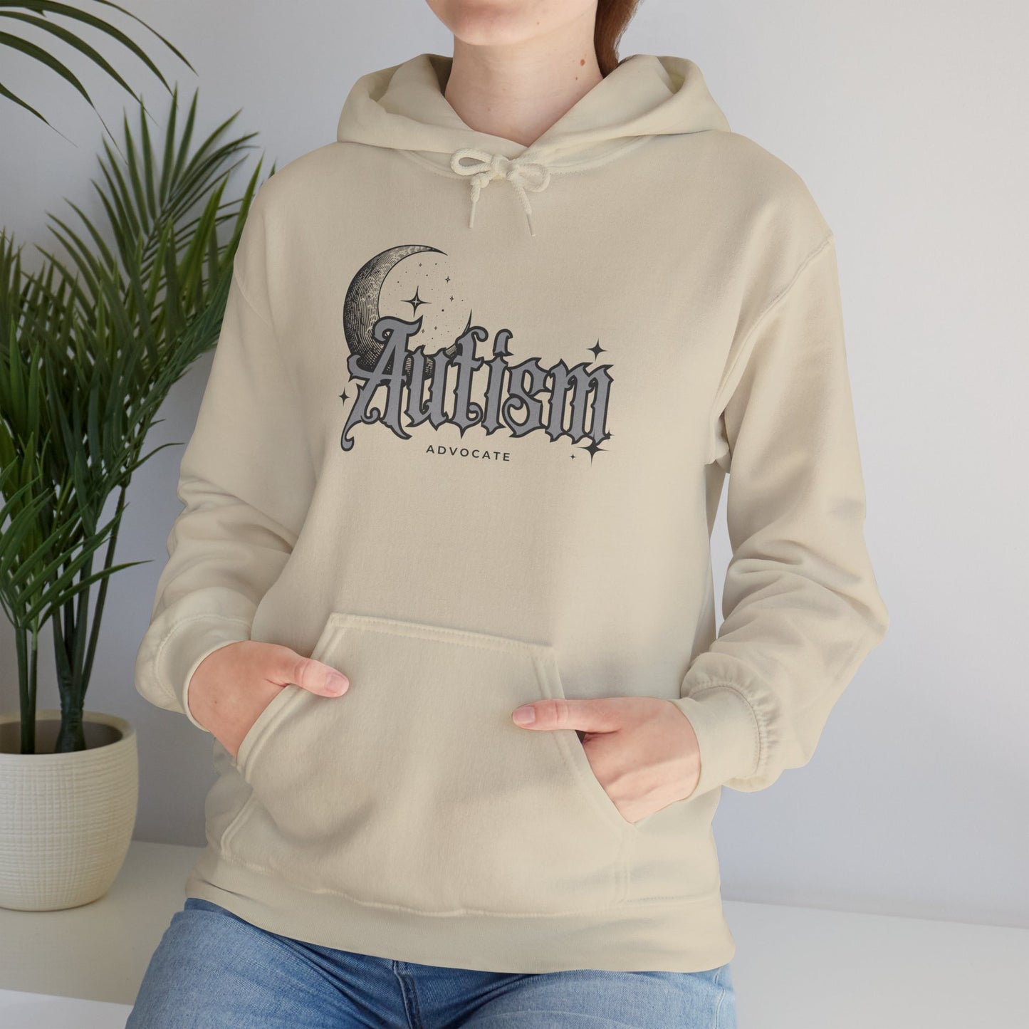 Autism Moon Hoodie — Gothic Script Awareness Sweatshirt
