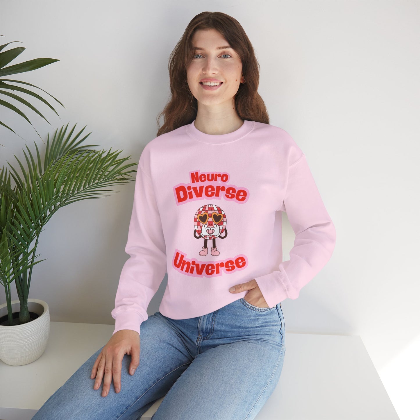 Neuro Diverse Universe Sweatshirt — Cute Brain Character Autism Pride Crewneck