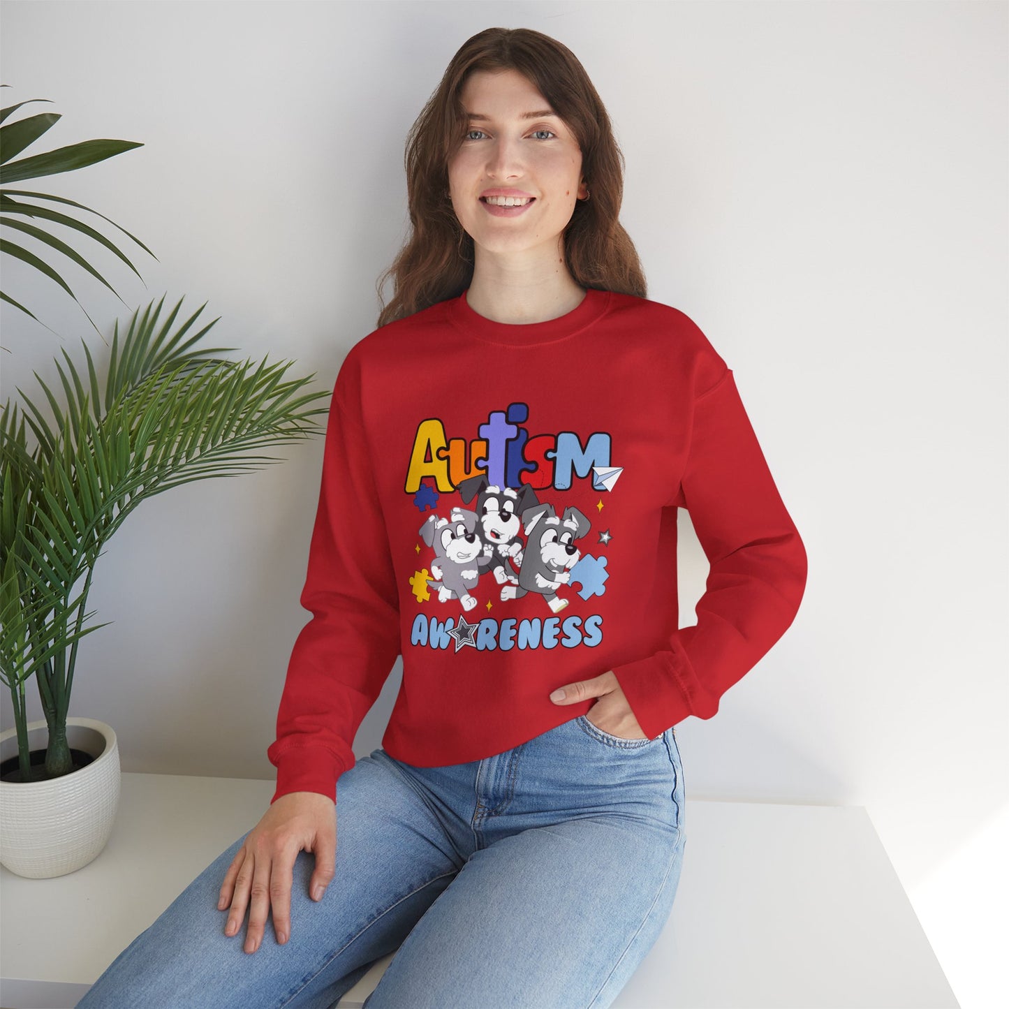 Autism Awareness Crewneck Sweatshirt – Colorful Puzzle Piece Design