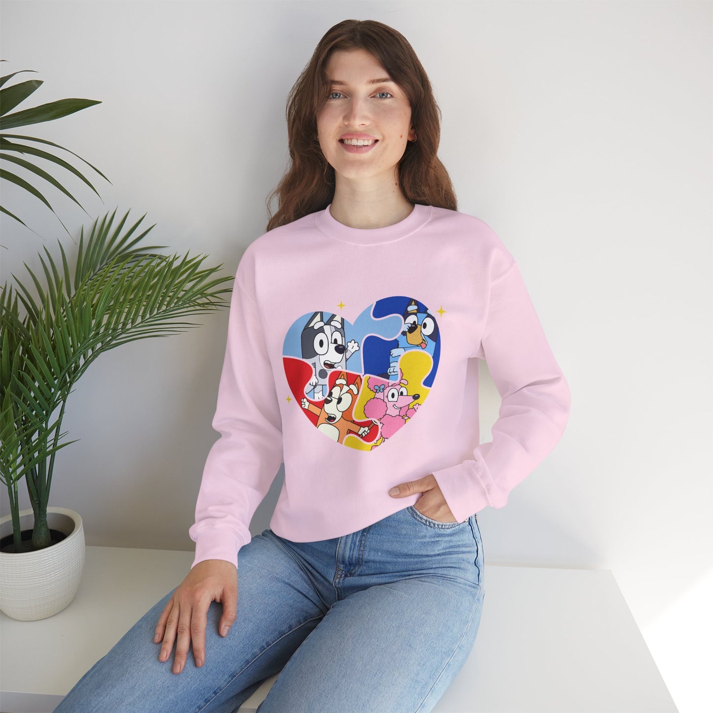 Cartoon Heart Crewneck Sweatshirt — Cute Colorful Character Patch Design