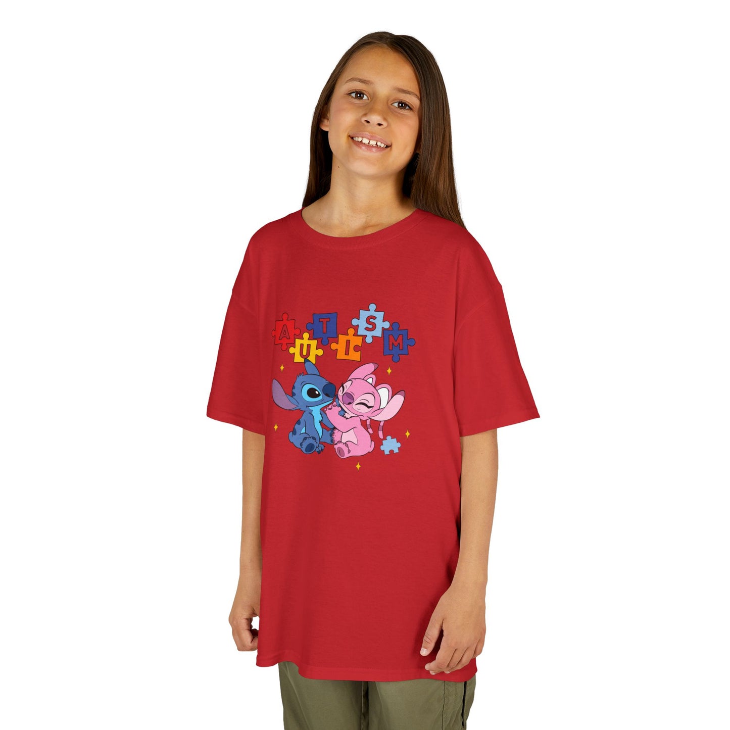 Kids Tee — Cute Stitch & Angel Heart Puzzle Design