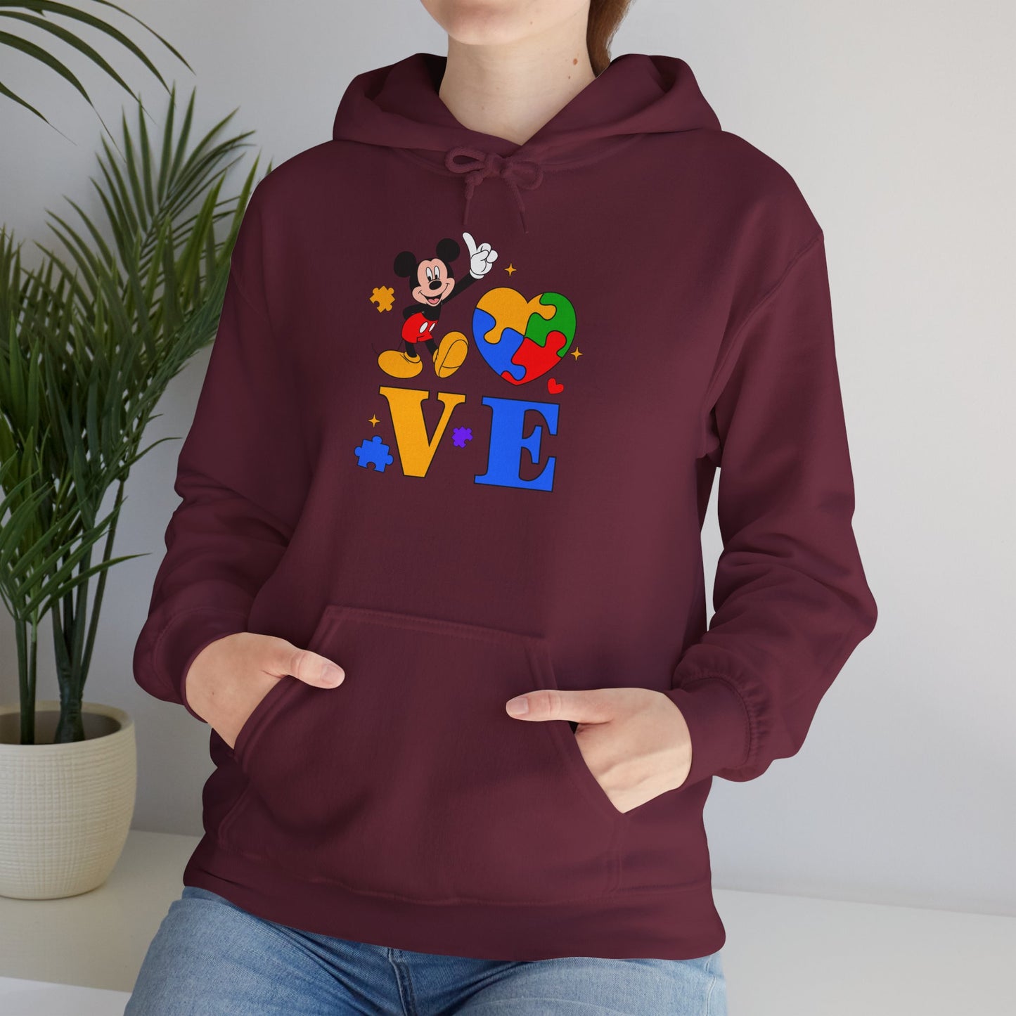 Love Autism Puzzle Heart Hoodie — Mickey Mouse Autism Awareness Sweatshirt