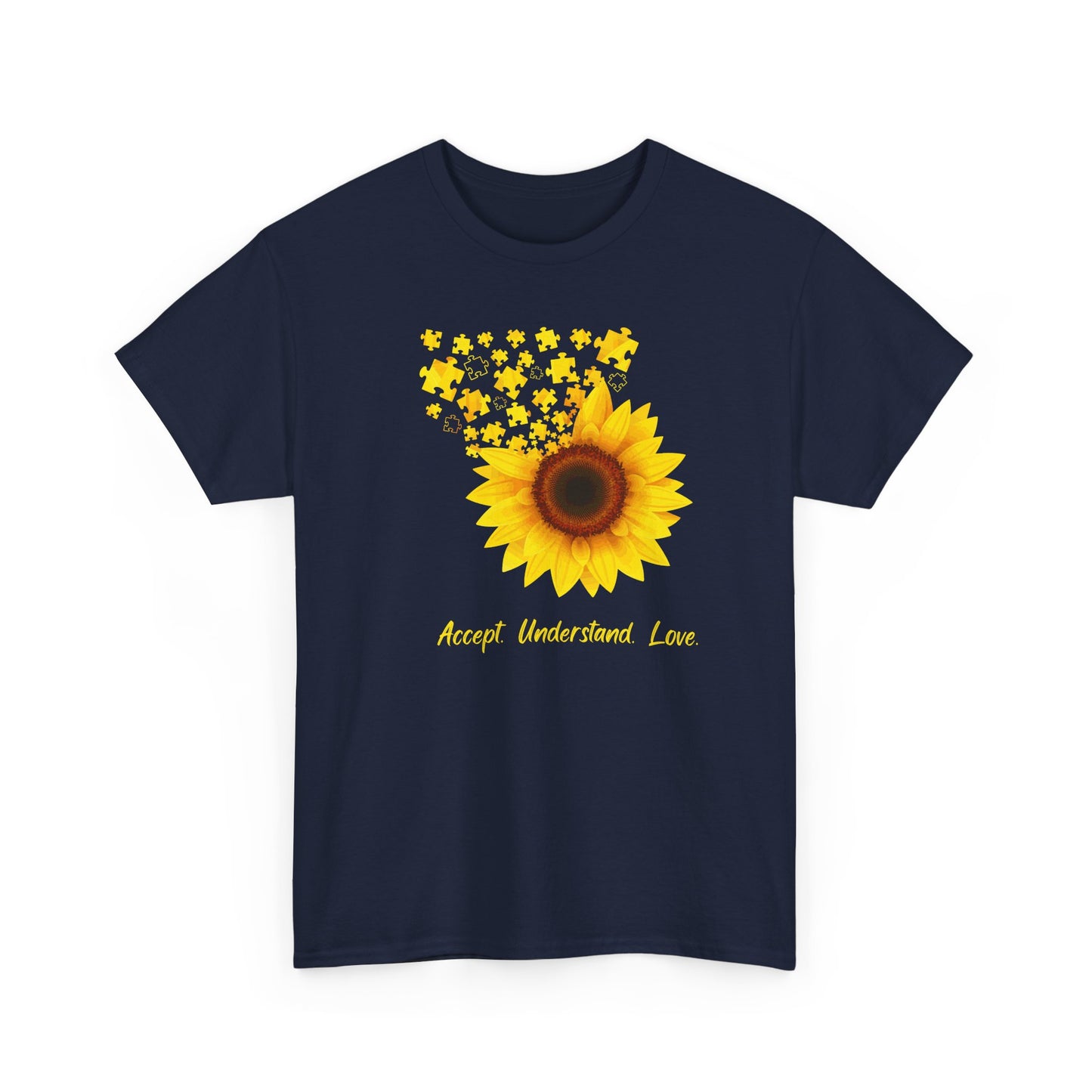 Sunflower Love Unisex Heavy Cotton Tee - Accept Understand Love Shirt