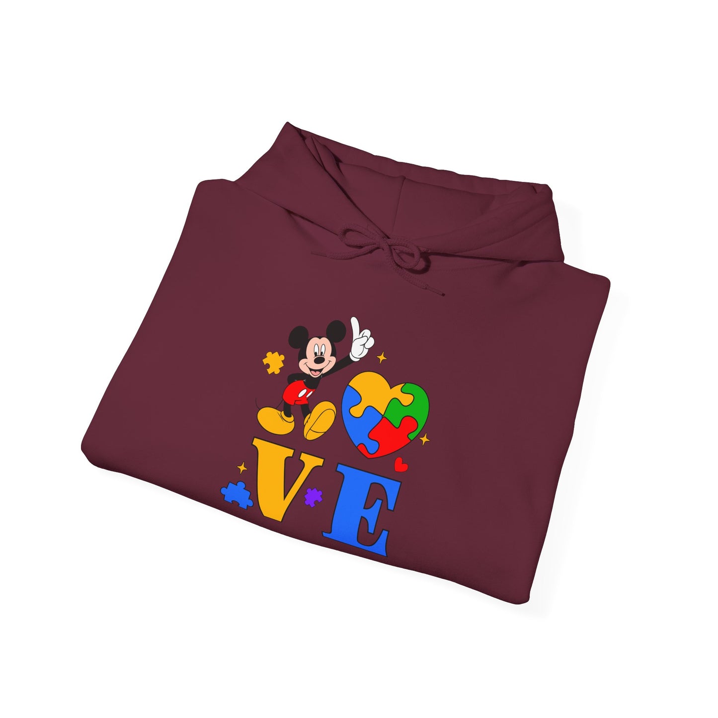 Love Autism Puzzle Heart Hoodie — Mickey Mouse Autism Awareness Sweatshirt