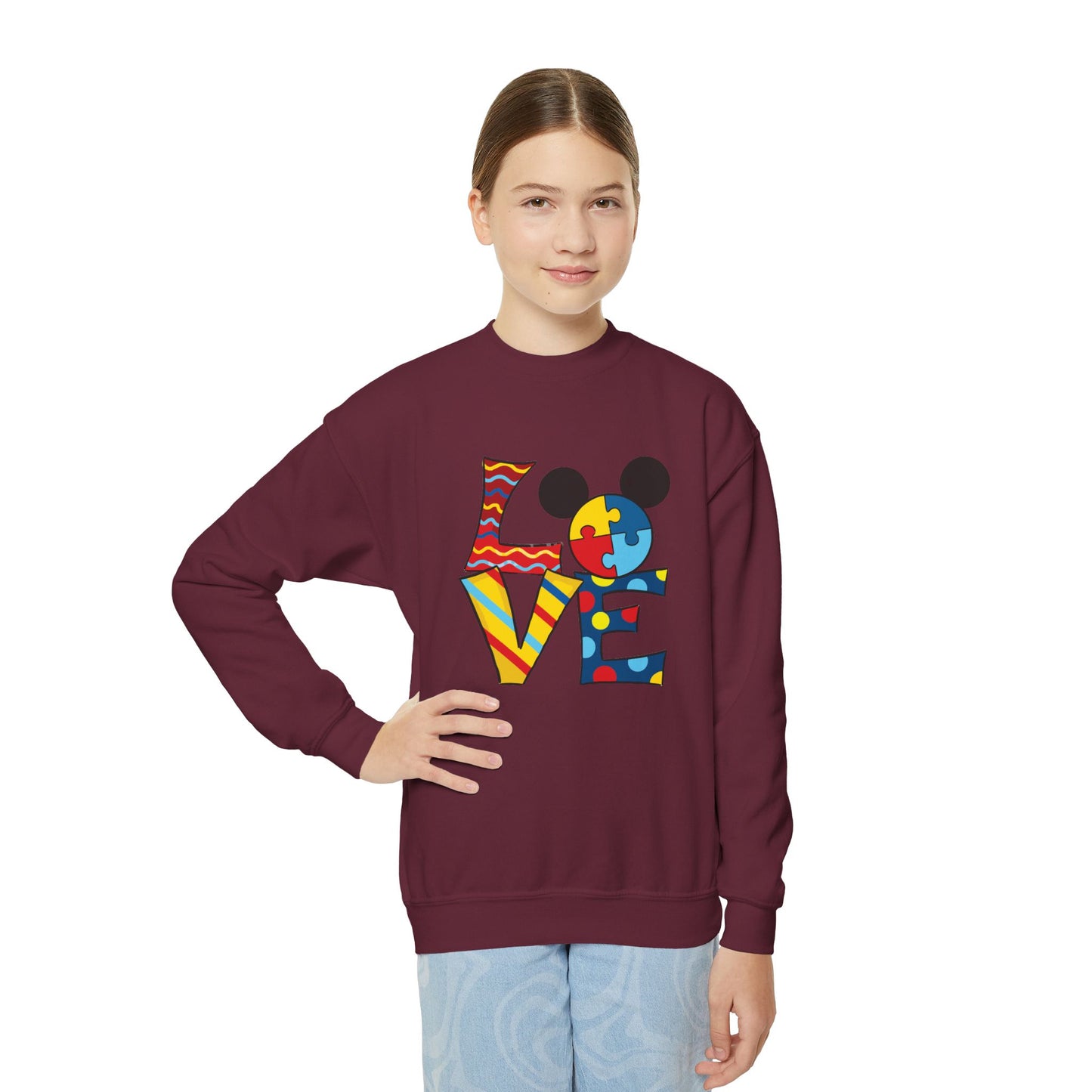Colorful Love Puzzle Youth Crewneck Sweatshirt