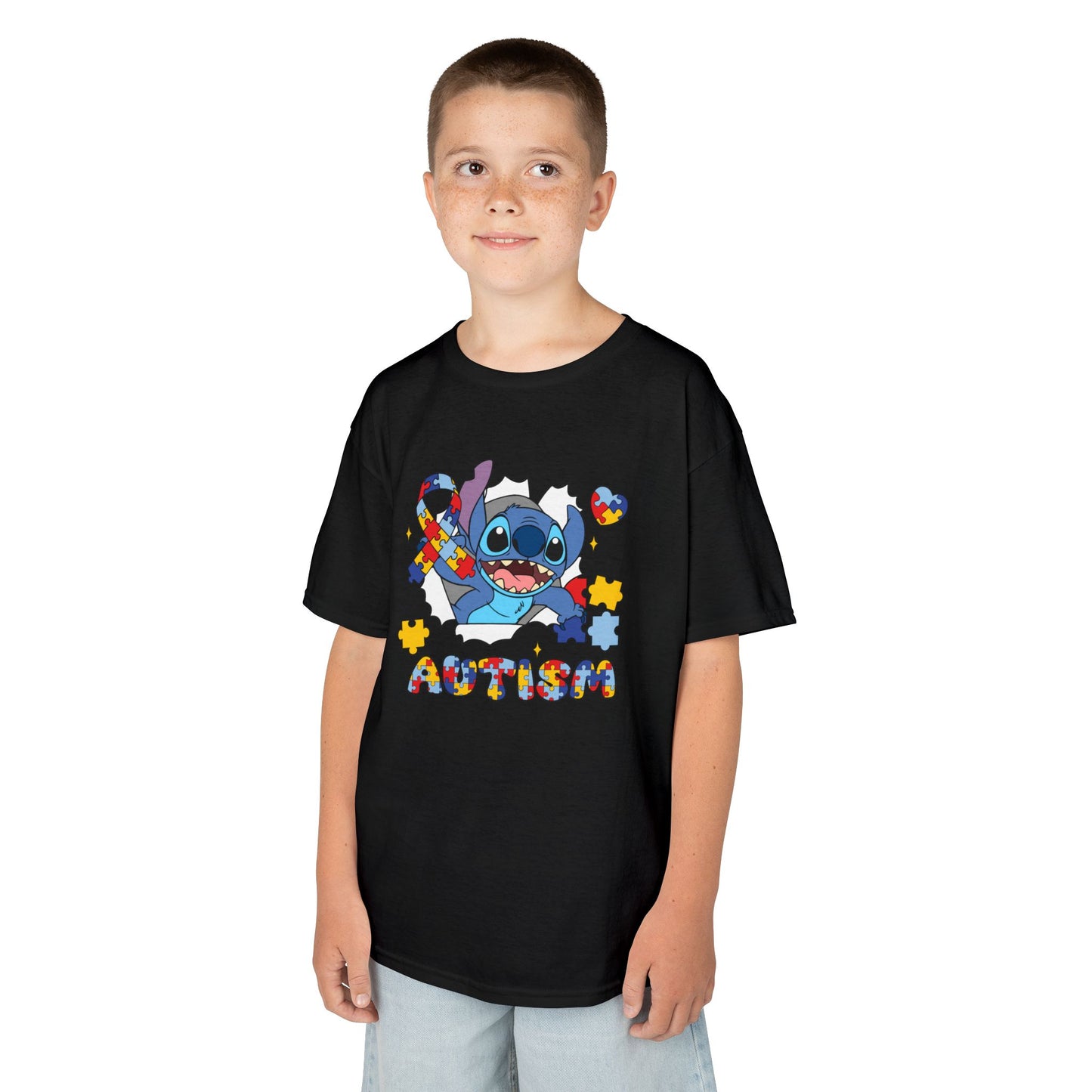 Kids Tee — Cute Stitch Autism Puzzle Heart Design
