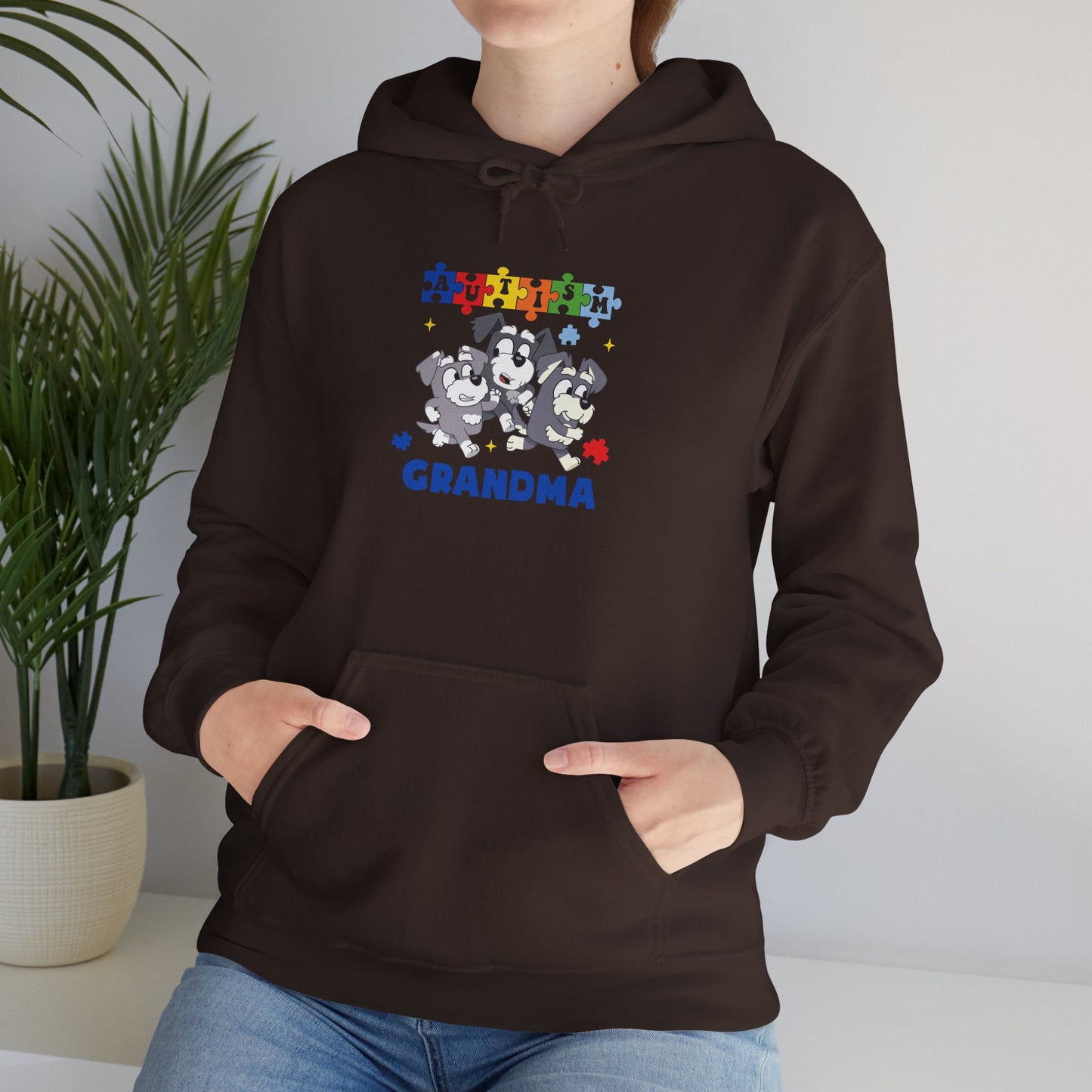 Grandma Puzzle Paw Print Hoodie — Cute Rescue Dog Grandma Gift