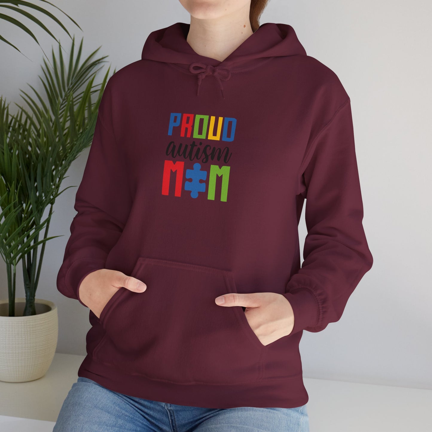 Proud Autism Mom Hoodie — Colorful Puzzle Piece Awareness Sweatshirt