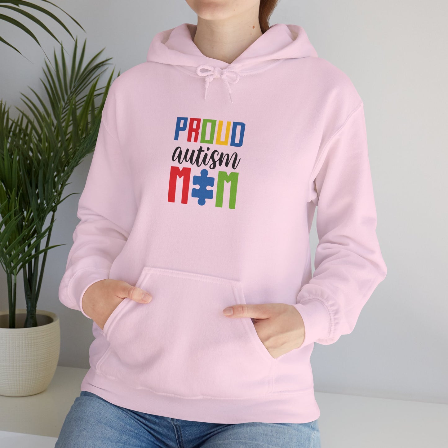 Proud Autism Mom Hoodie — Colorful Puzzle Piece Awareness Sweatshirt