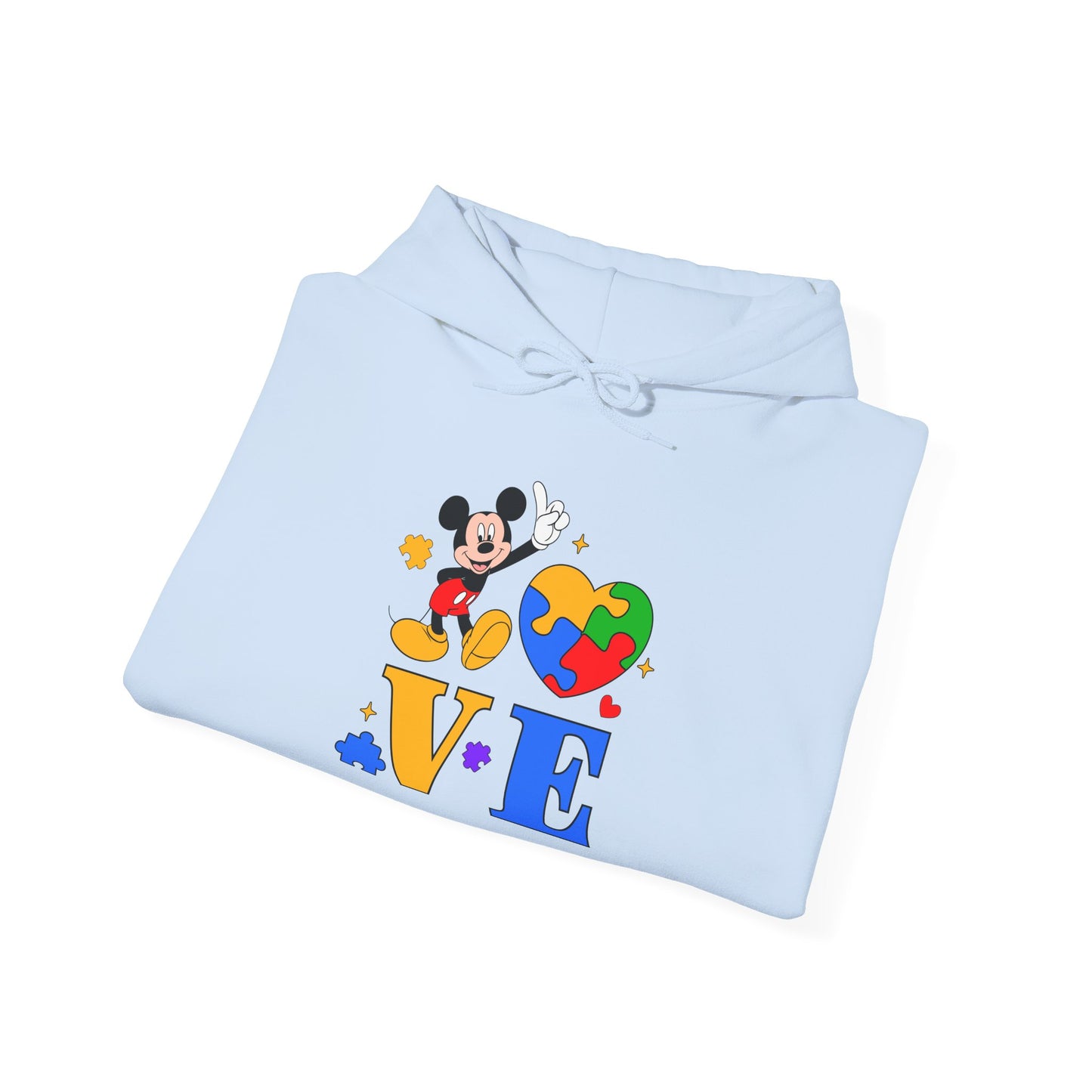 Love Autism Puzzle Heart Hoodie — Mickey Mouse Autism Awareness Sweatshirt
