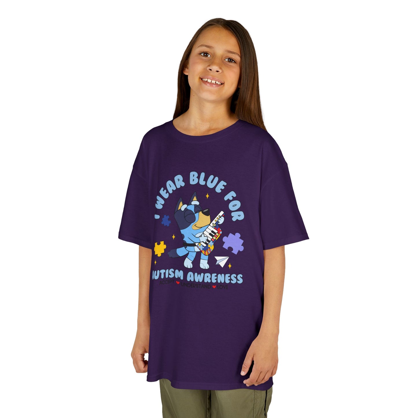 Kids Tee — 'I Wear Blue for Autism Awareness' Cute Puzzle-Heart Design