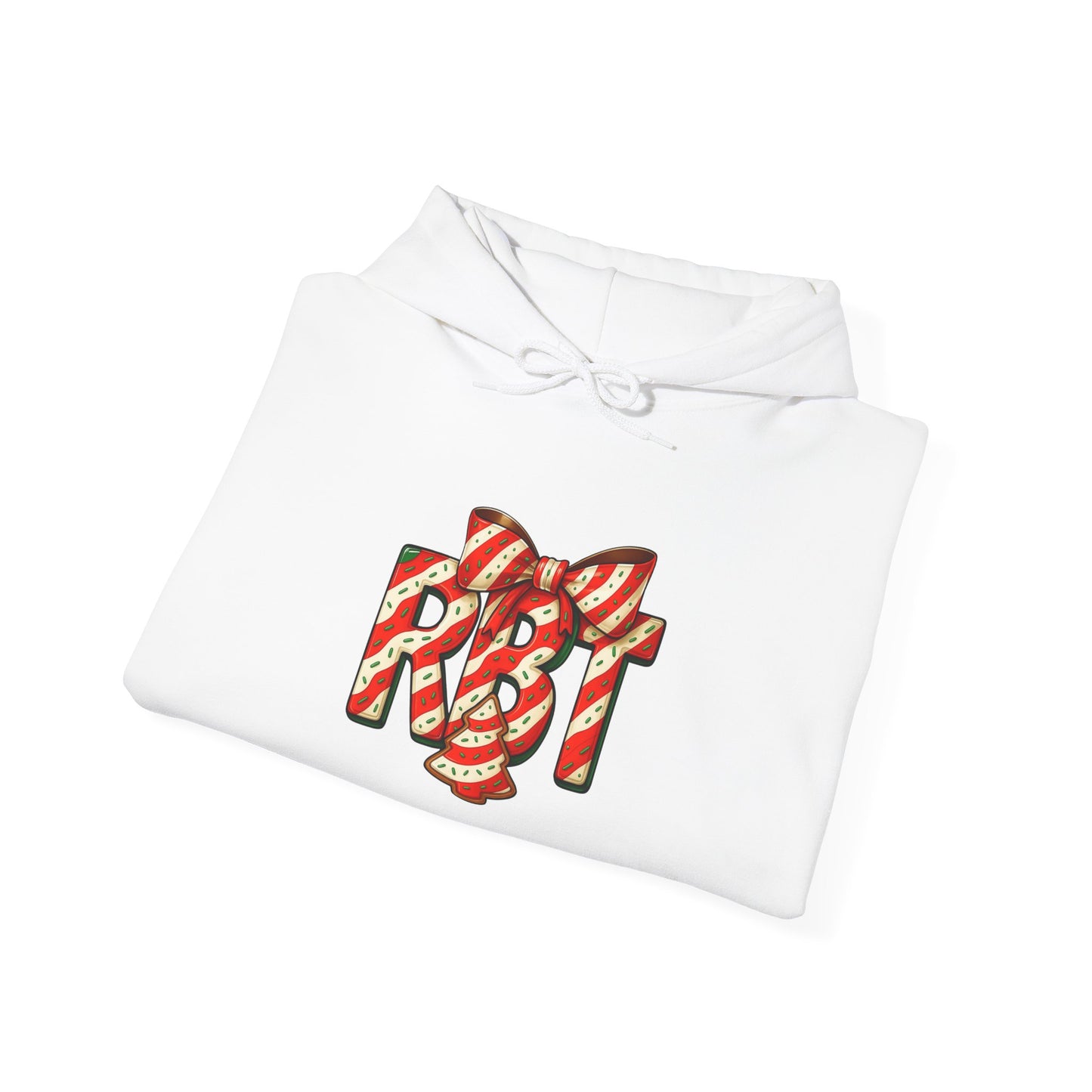 Lil Debbie 'RBT' Tree Cake Holiday Graphic Hoodie — Festive Red Striped Bow Holiday Sweatshirt