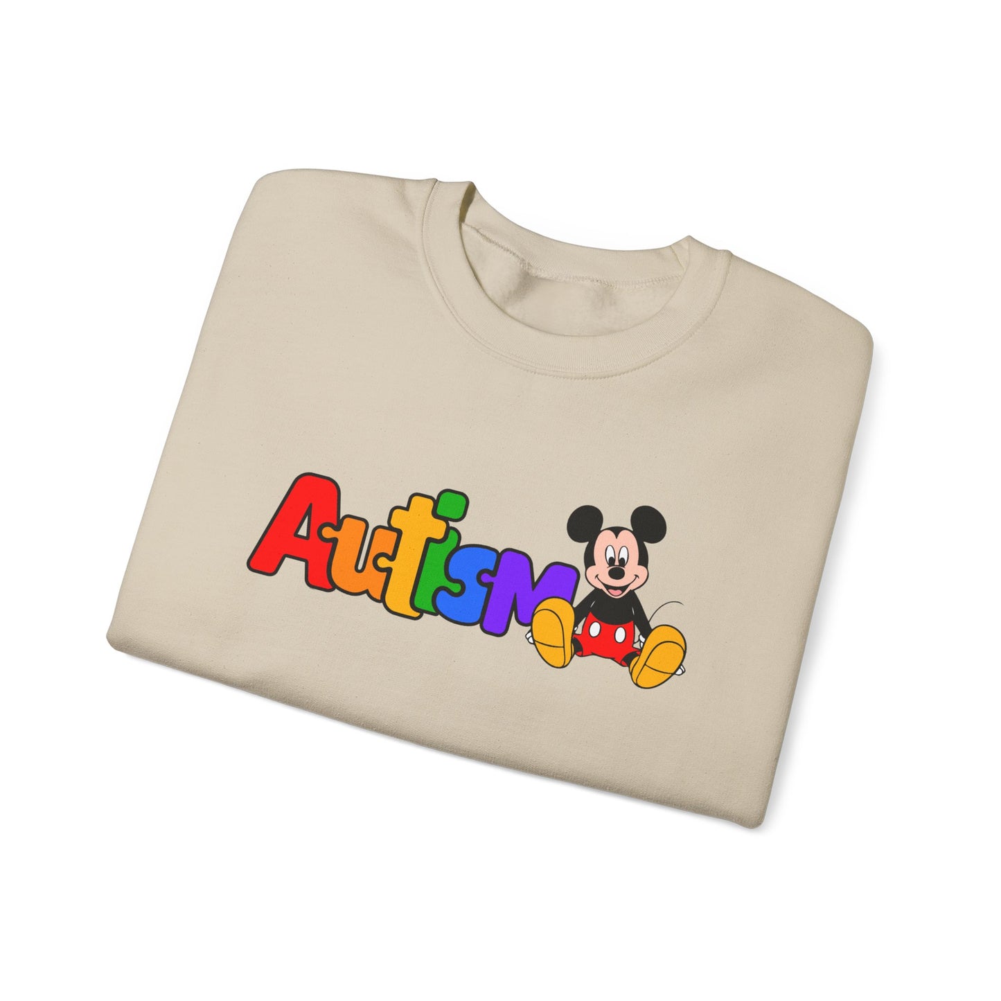 Autism Pride Crewneck Sweatshirt — Colorful Puzzle Text Design
