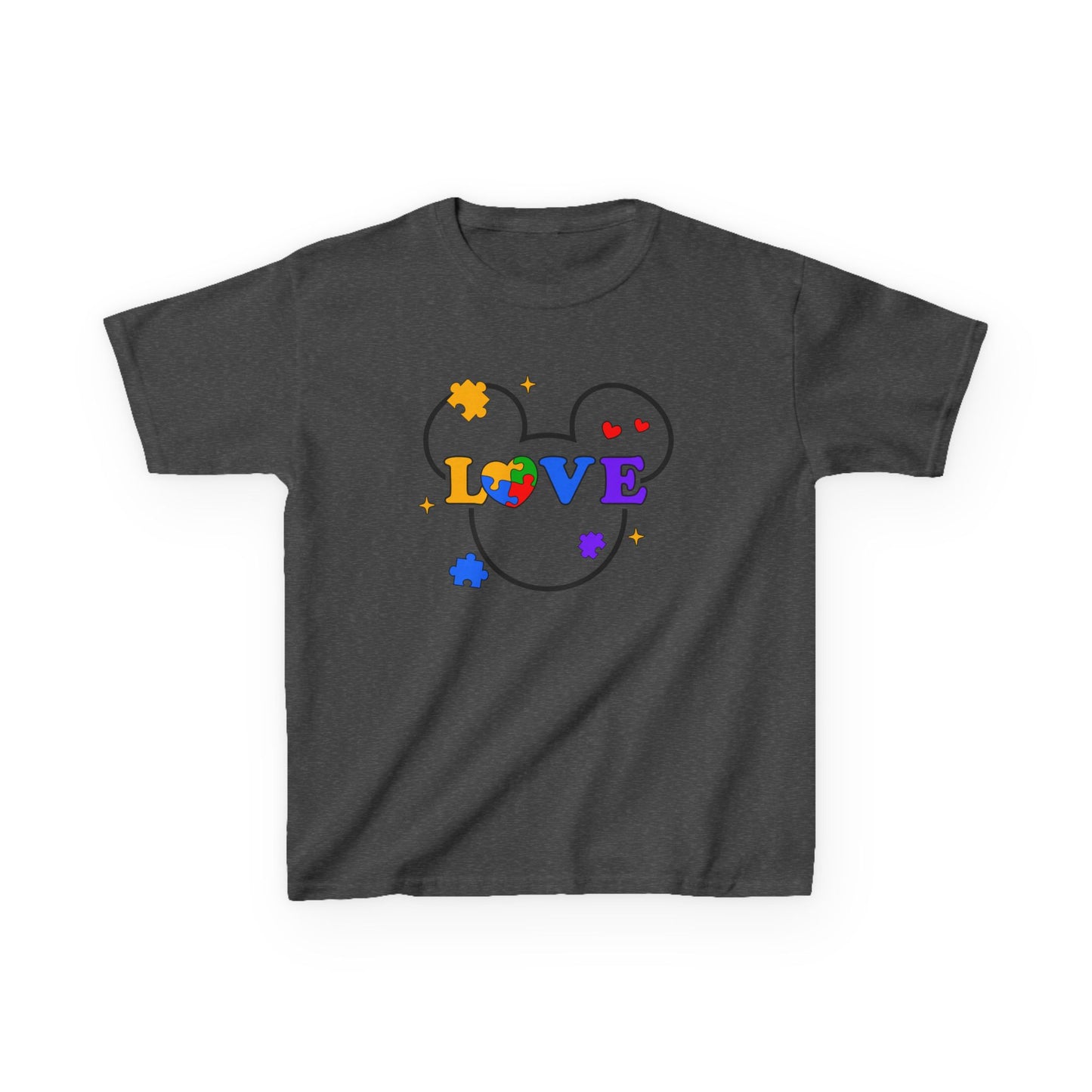 Kids Tee — Colorful Puzzle Heart "LOVE" Autism Awareness Shirt