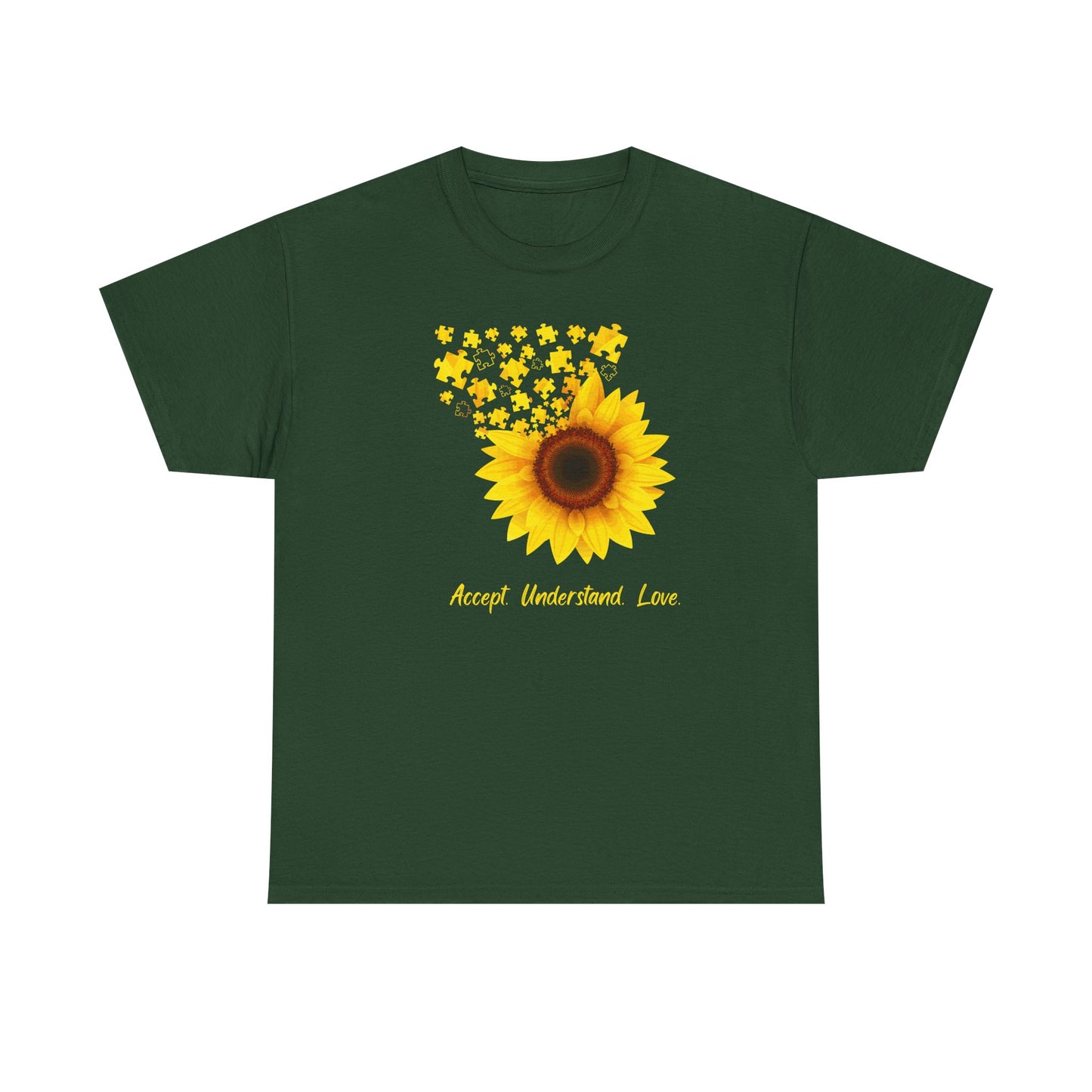 Sunflower Love Unisex Heavy Cotton Tee - Accept Understand Love Shirt