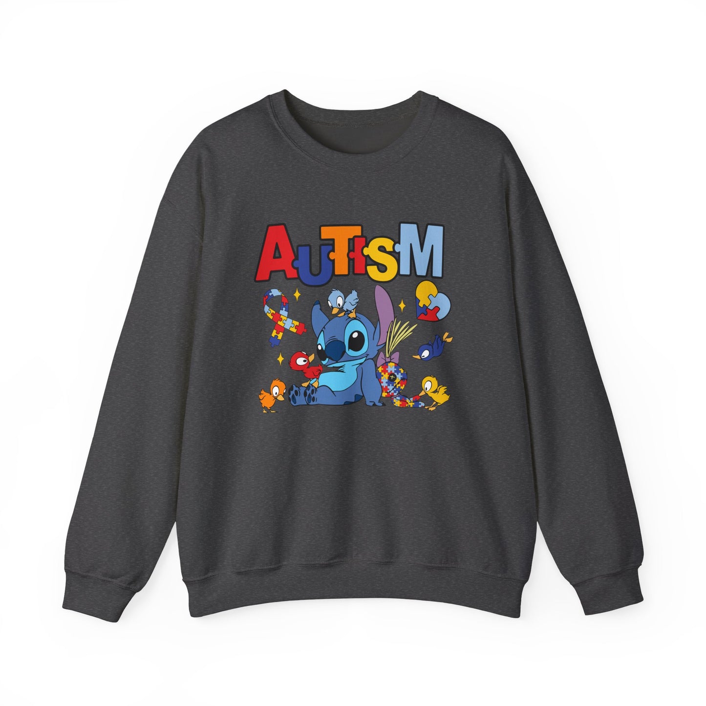 Autism Awareness Crewneck Sweatshirt — Colorful Puzzle Ribbon Stitch-Inspired Design
