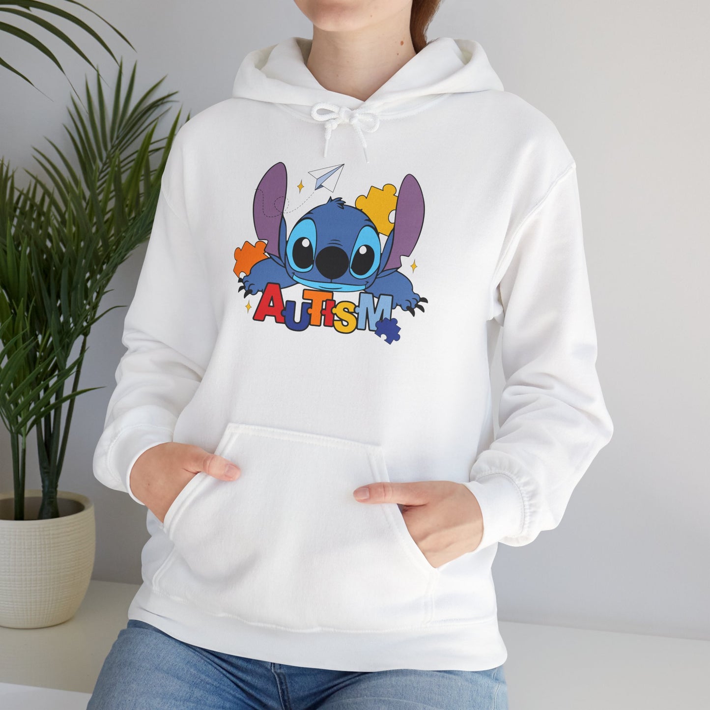 Autism Awareness Hoodie — Cute Cartoon Character with Puzzle Pieces
