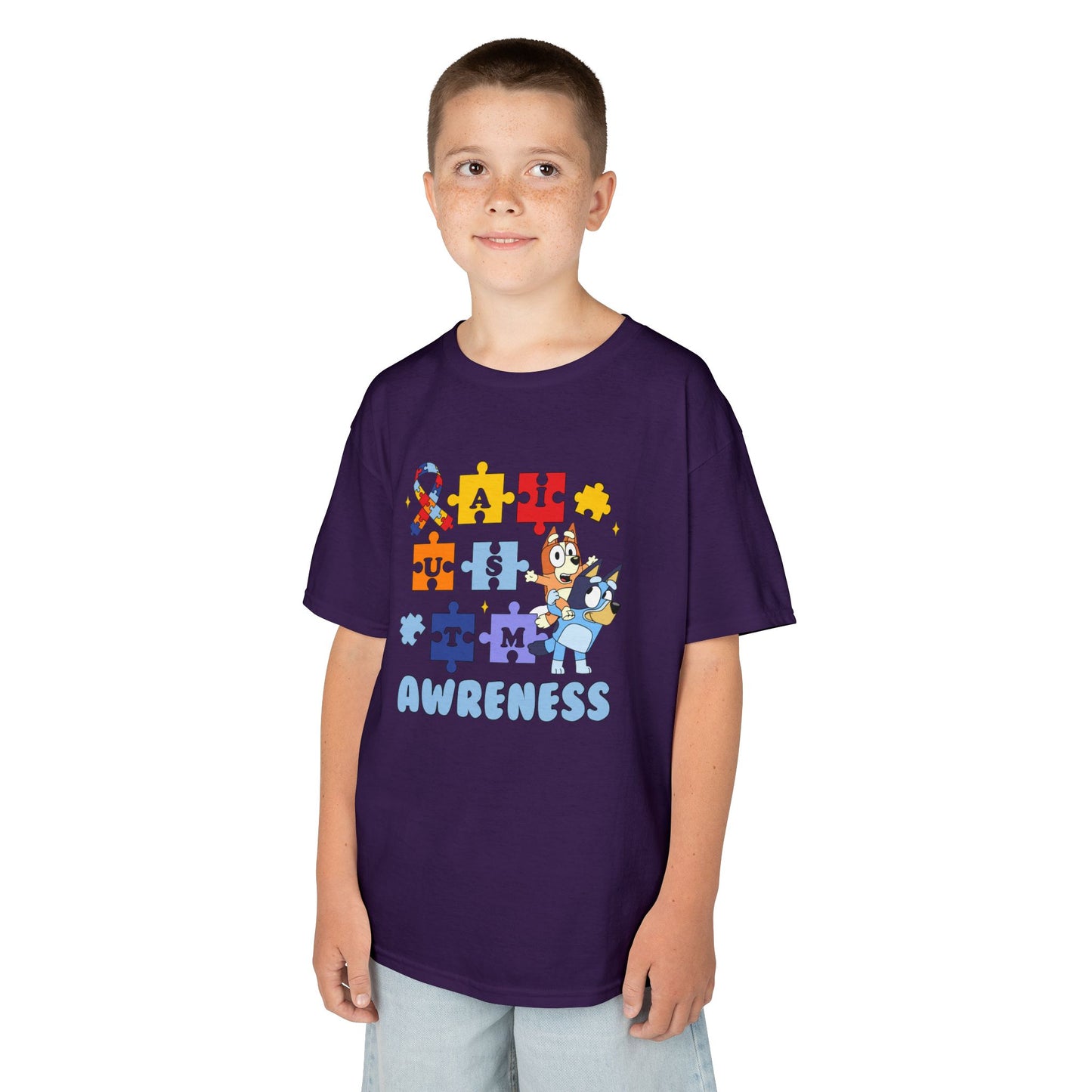 Kids Autism Awareness Puzzle Tee — Colorful Ribbon & Puzzle Pieces Design
