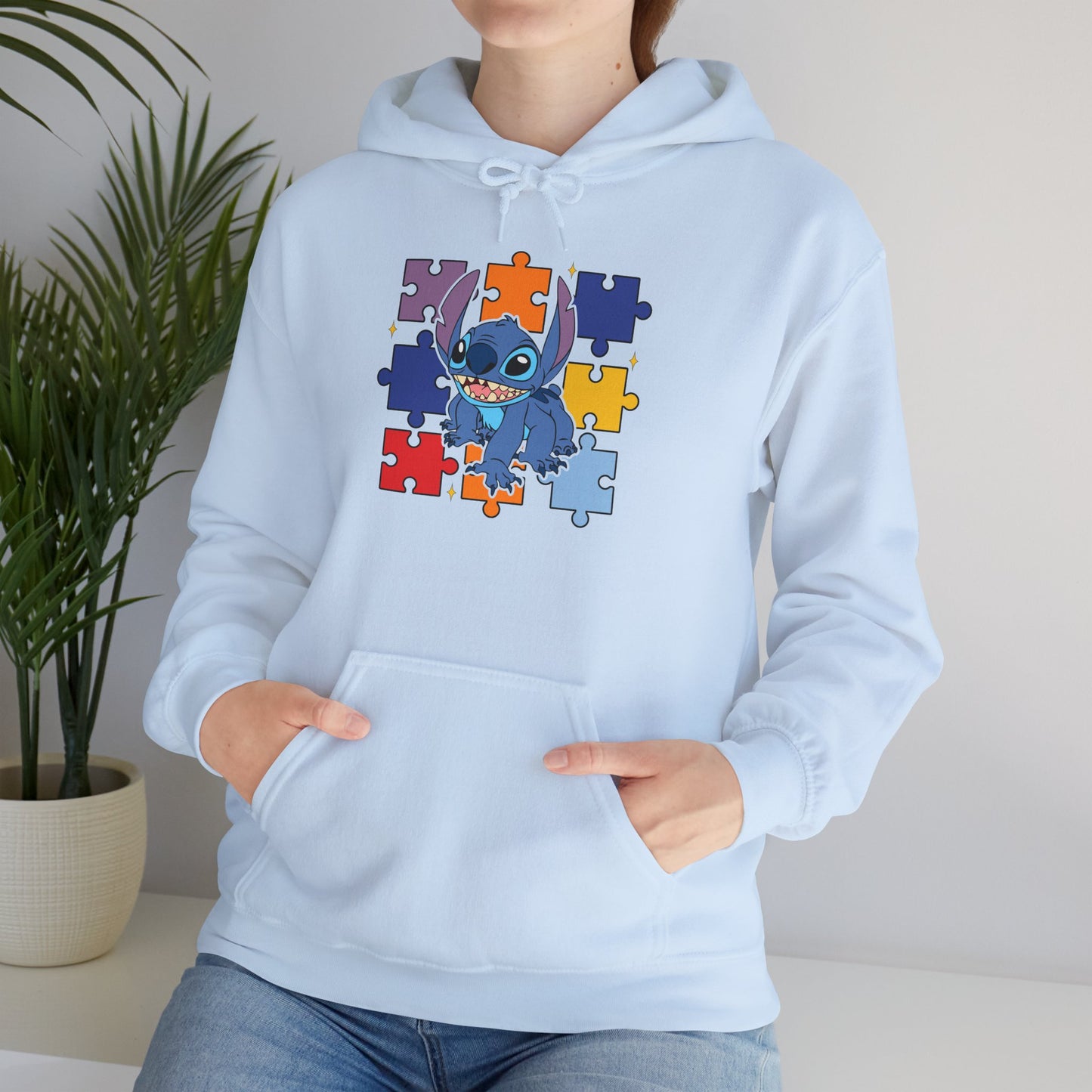 Autism Puzzle Heart Hoodie — Cute Blue Character Puzzle Piece Awareness Sweatshirt