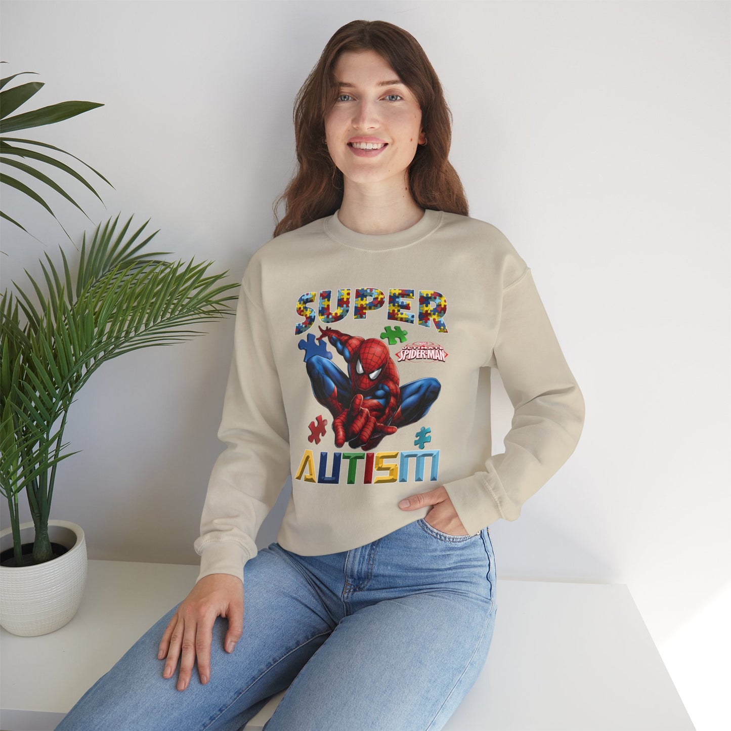 Autism Awareness Sweatshirt — "Super Autism" Puzzle-Logo Crewneck