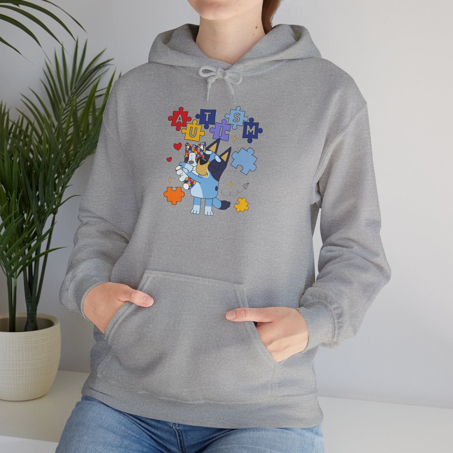 Autism Awareness Puzzle Bluey Hoodie – ’Autism’ Colorful Puzzle Piece Design
