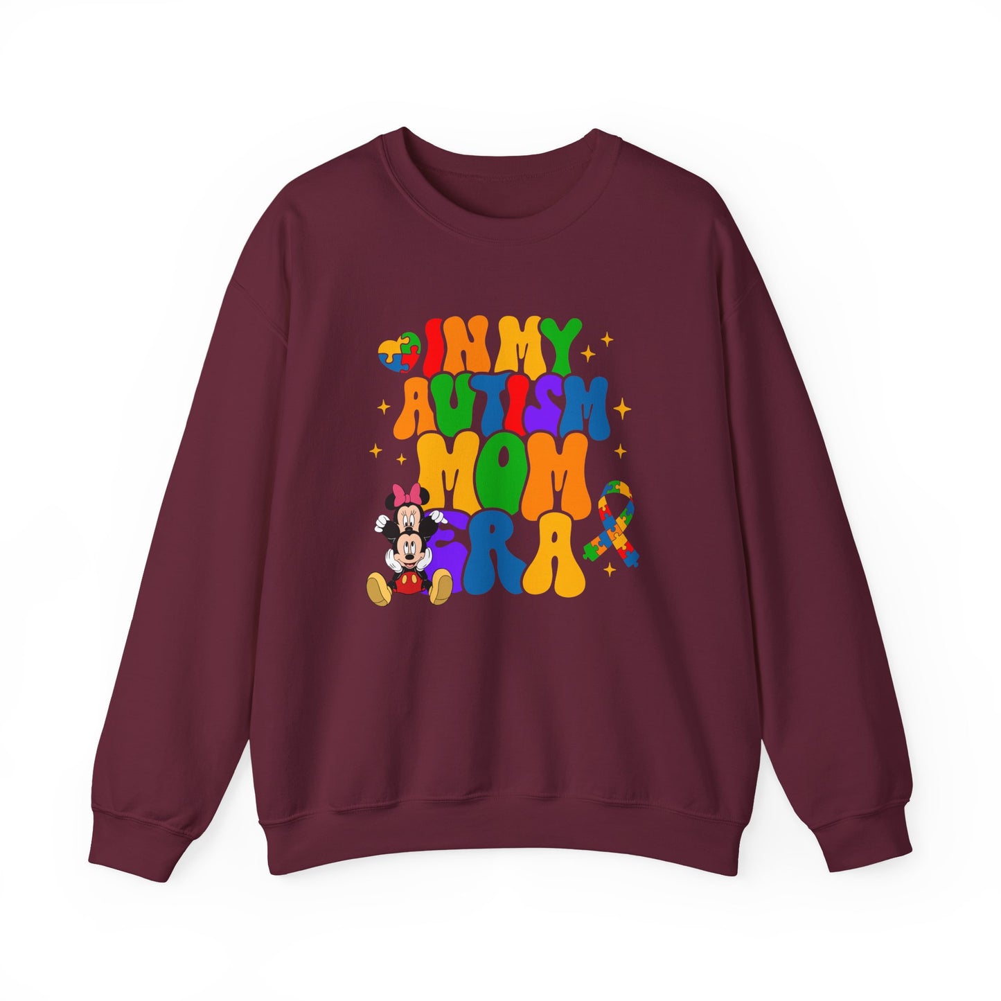 Autism Mom Crewneck Sweatshirt – Colorful Puzzle Ribbon Awareness Pullover