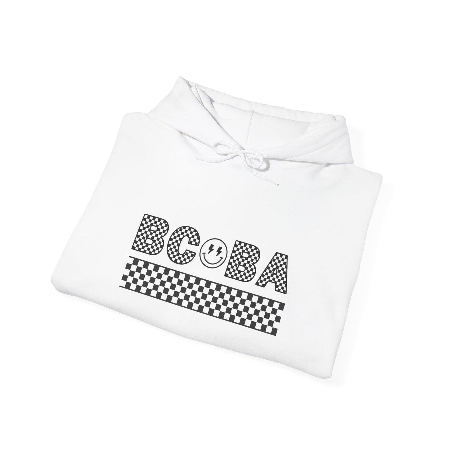 BCBA Smile Checkerboard Hoodie — Cute Bubble Tea Graphic Sweatshirt