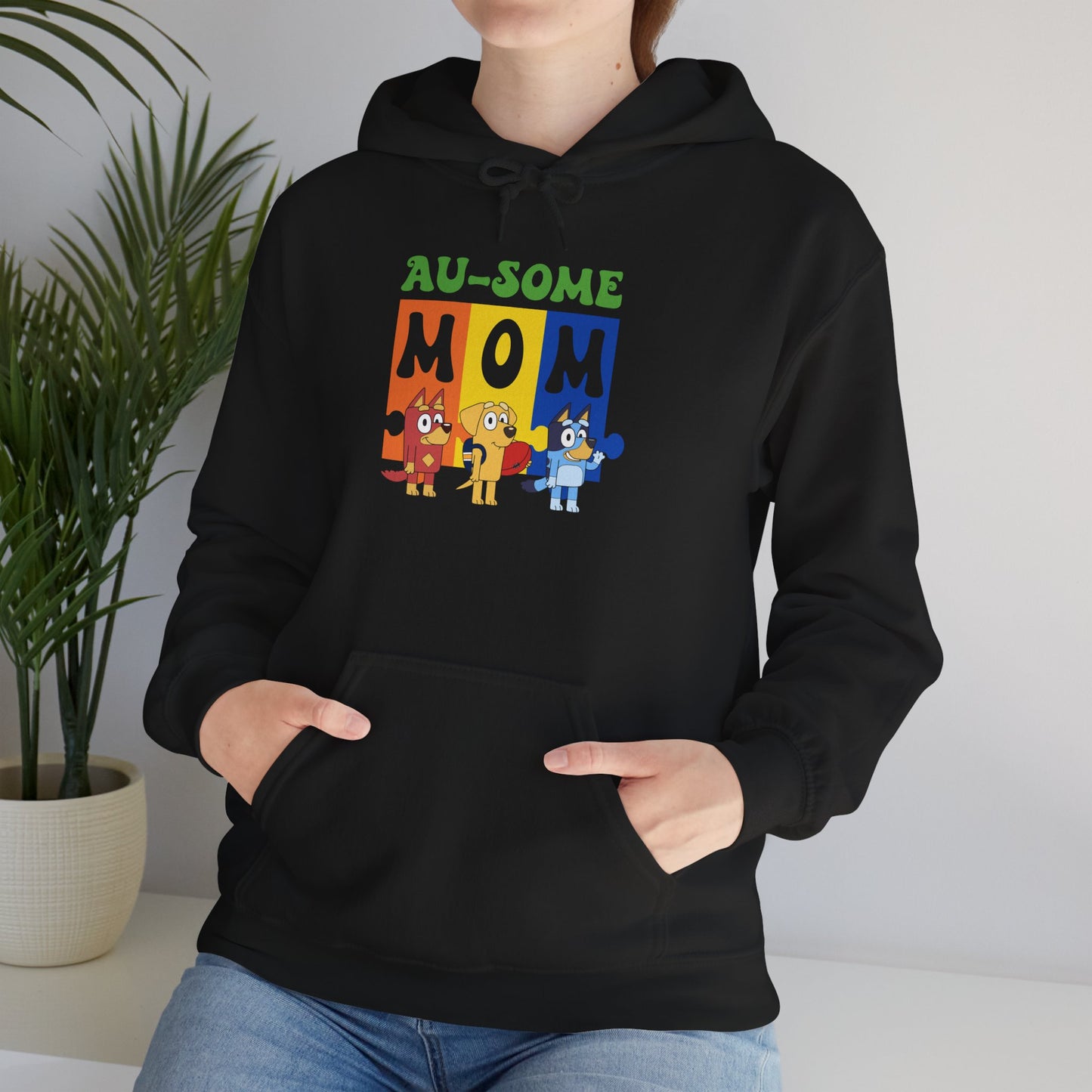 Au-some Mom Hoodie — Colorful Puzzle Piece Autism Awareness Sweatshirt