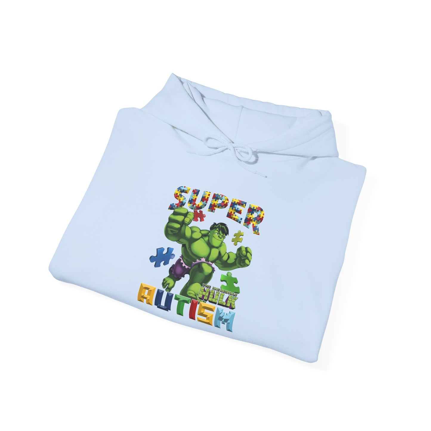 Autism Superhero Hoodie — "Super 4 Autism" Puzzle-Pattern Support Pullover